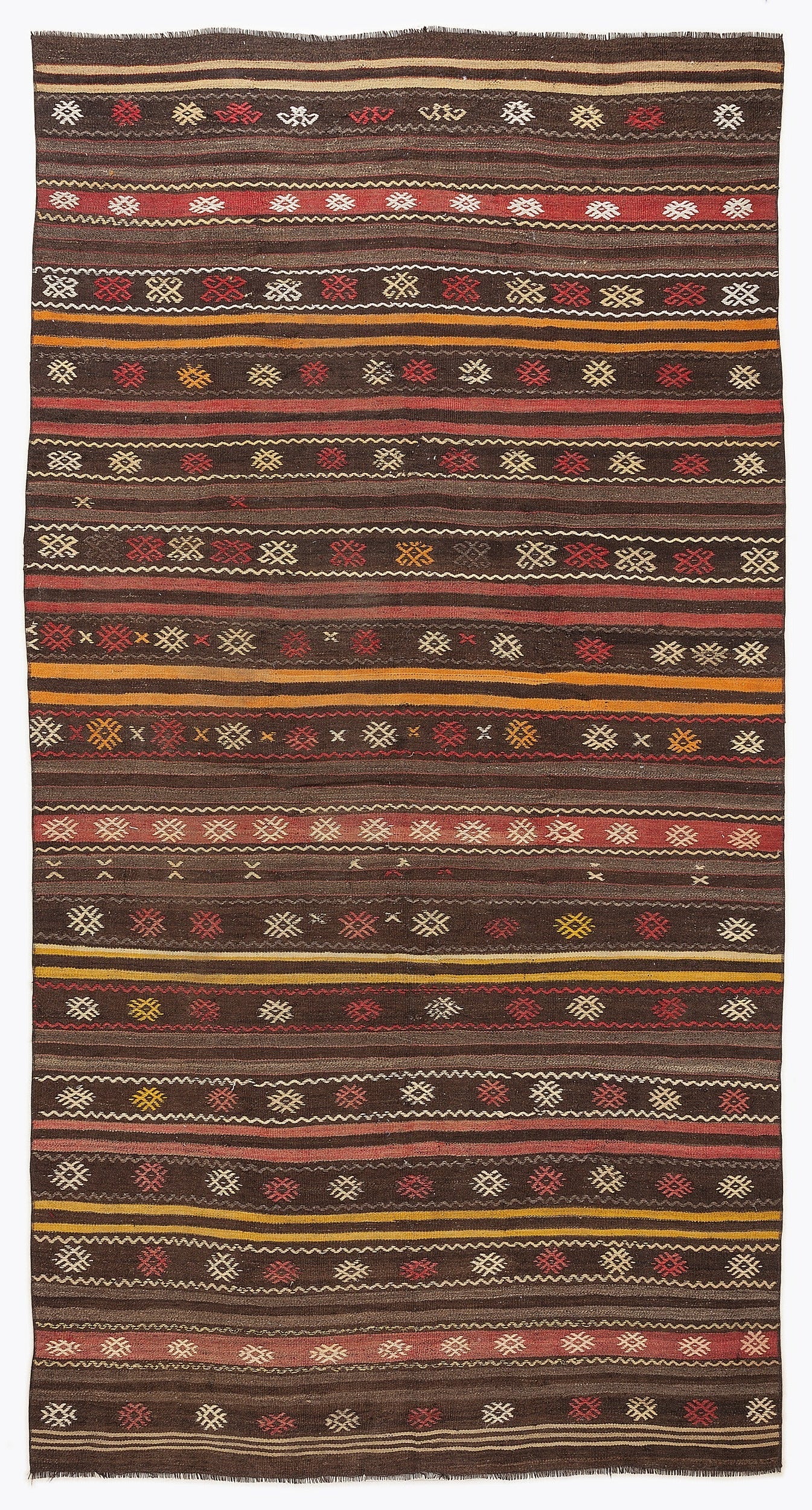 Girit Beige Striped Wool Handmade Area Rug 5'5" x 10'10"