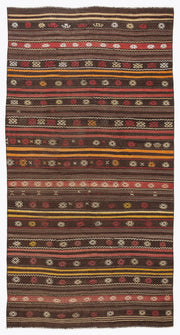 Girit Beige Striped Wool Handmade Area Rug 5'5" x 10'10"