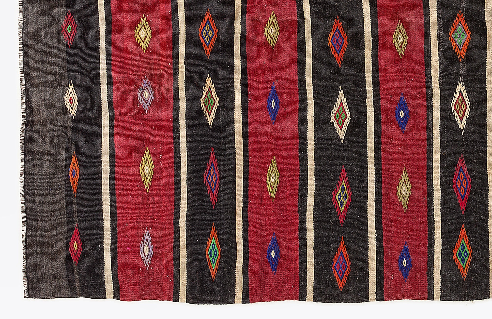 Girit Beige Striped Wool Handmade Area Rug 5'10" x 9'6"