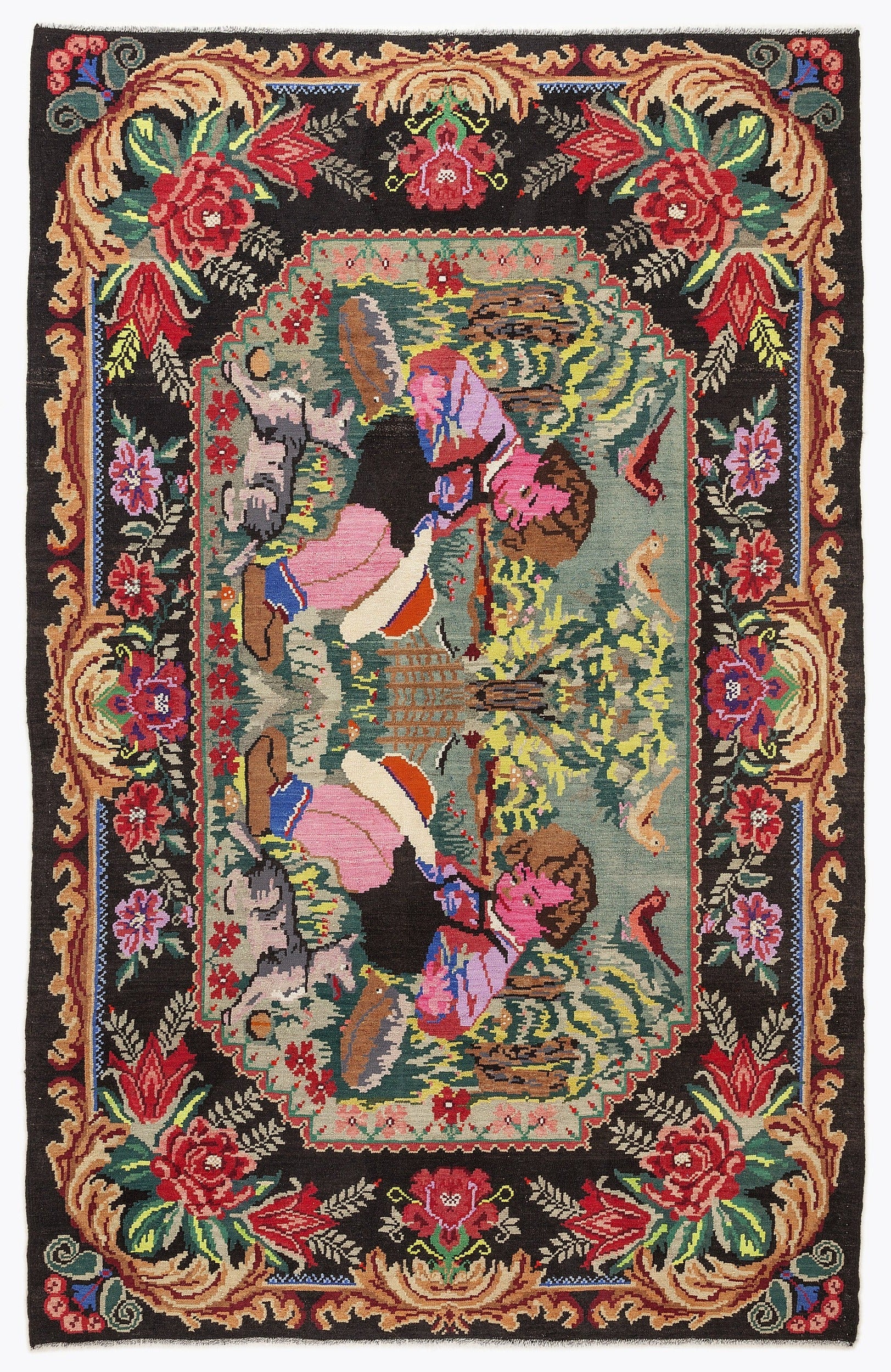 Girit Red Floral Wool Handmade Area Rug 6'8" x 10'6"