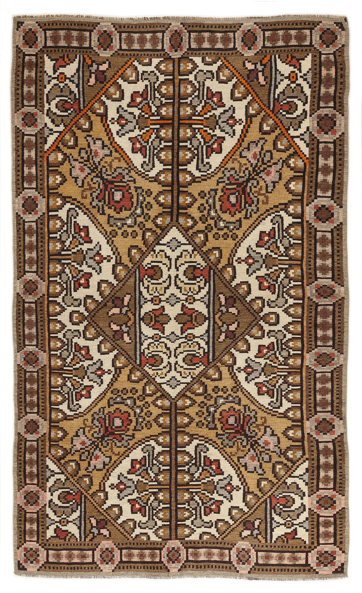 Girit Red Floral Wool Handmade Area Rug 5'5" x 9'2"
