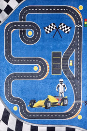 Kids Digital Print Rug – Blue Figured Children's Area Rug | Antibacterial, Non Slip
