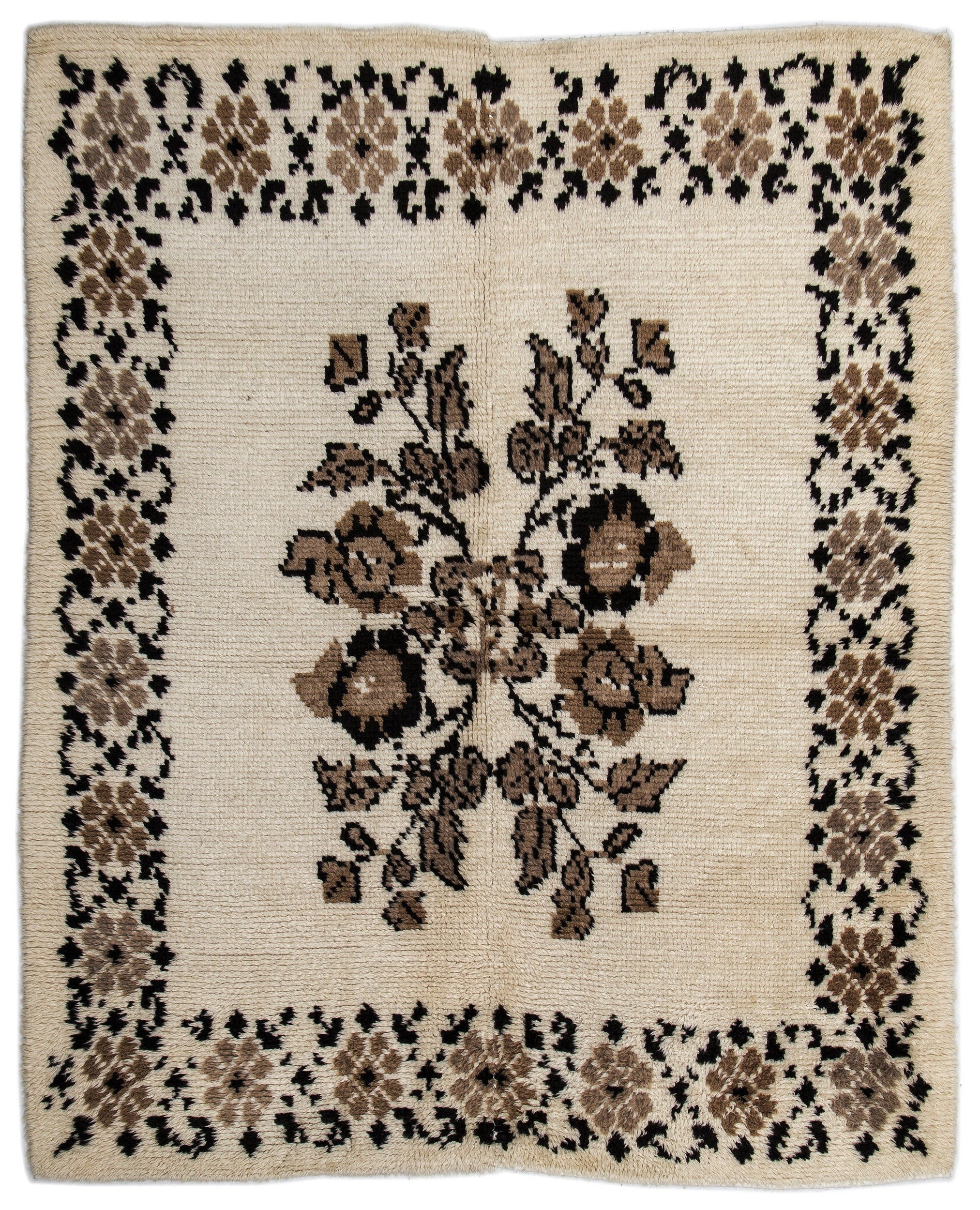 Girit Beige Floral Wool Handmade Area Rug 5'7" x 7'1"