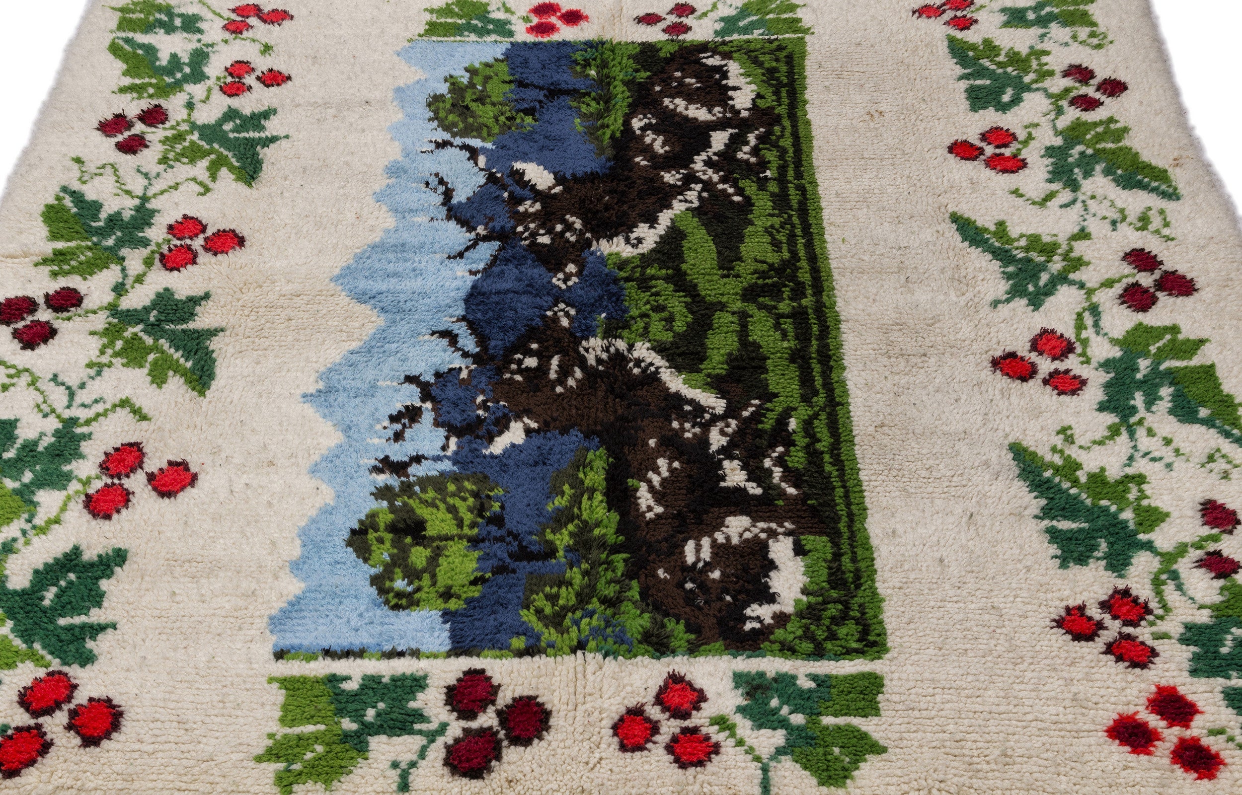 Girit Beige Floral Wool Handmade Area Rug 5'11" x 6'11"