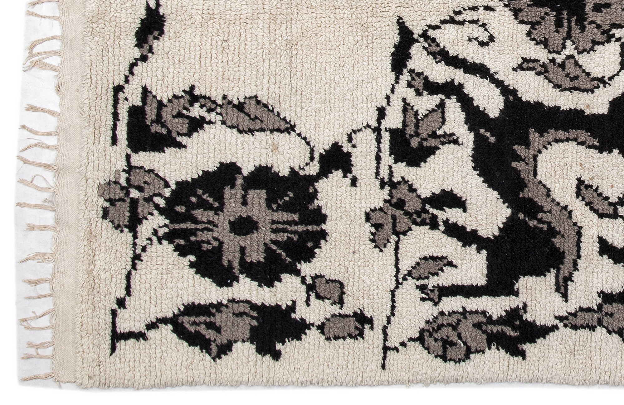 Girit Beige Floral Wool Handmade Area Rug 5'2" x 6'7"