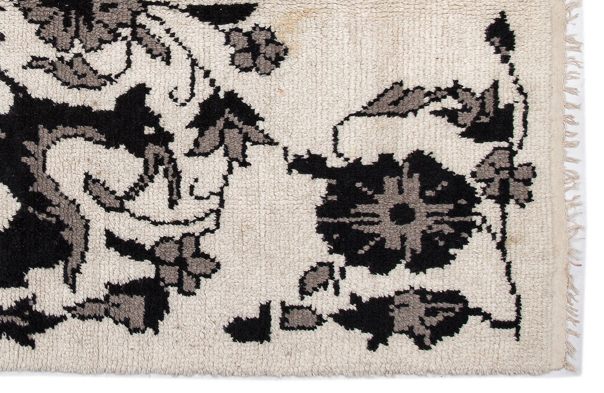 Girit Beige Floral Wool Handmade Area Rug 5'2" x 6'7"