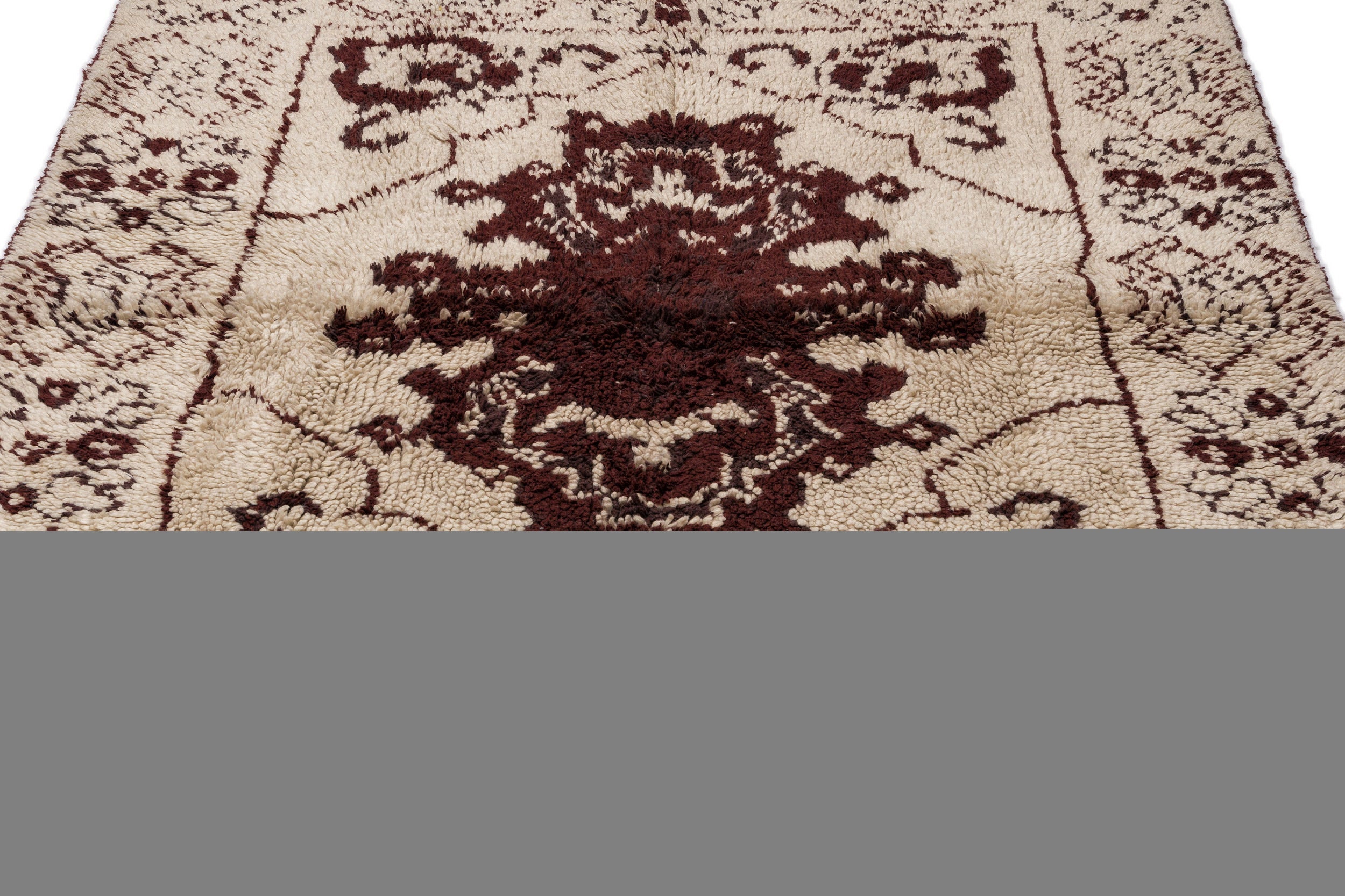 Girit Beige Floral Wool Handmade Area Rug 5'5" x 6'11"
