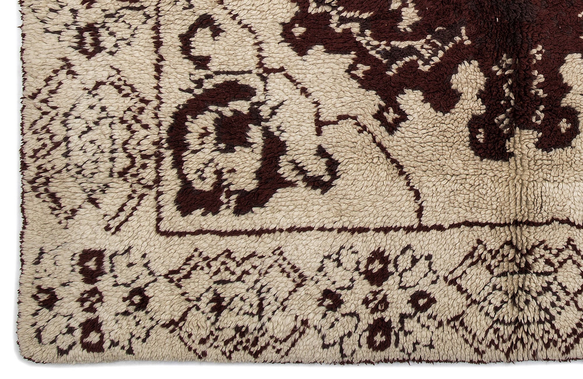 Girit Beige Floral Wool Handmade Area Rug 5'5" x 6'11"