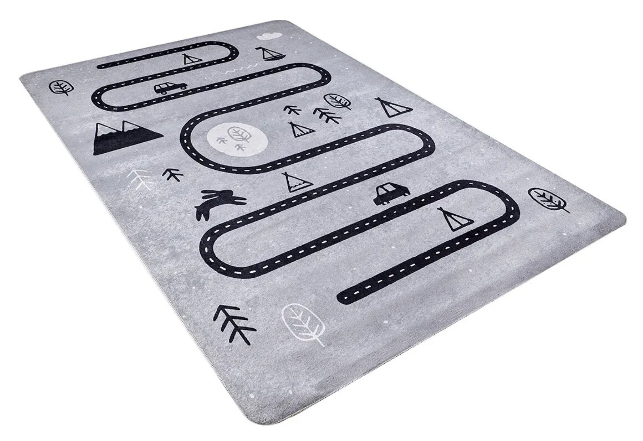 Kids Digital Print Rug - Grey Figured Design, Non Slip, Antibacterial Carpet for Playroom