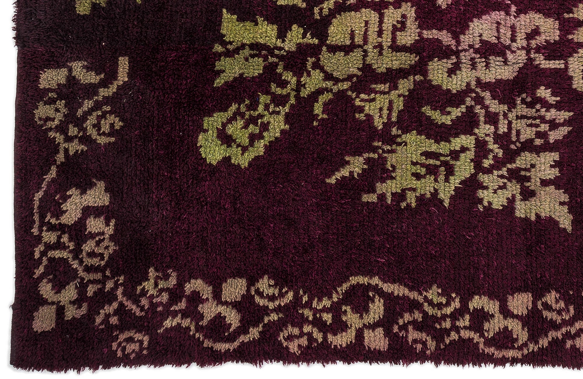 Girit Burgundy Floral Wool Handmade Area Rug 5'4" x 7'10"