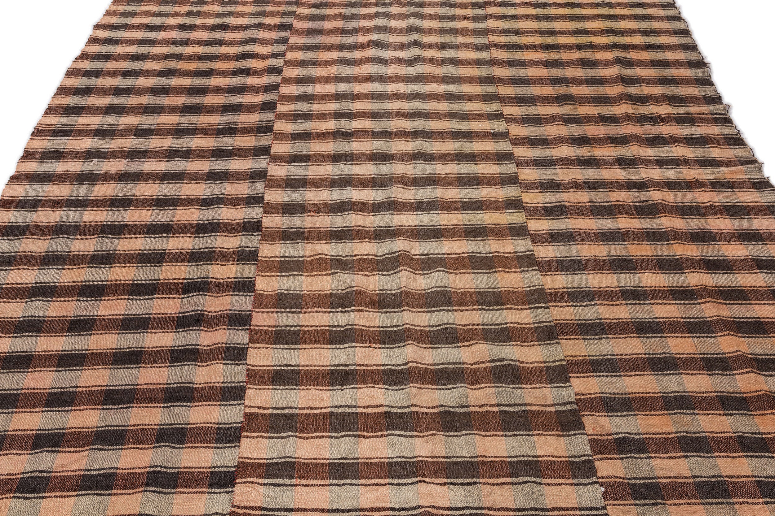 Girit Beige Striped Wool Handmade Area Rug 6'11" x 9'4"