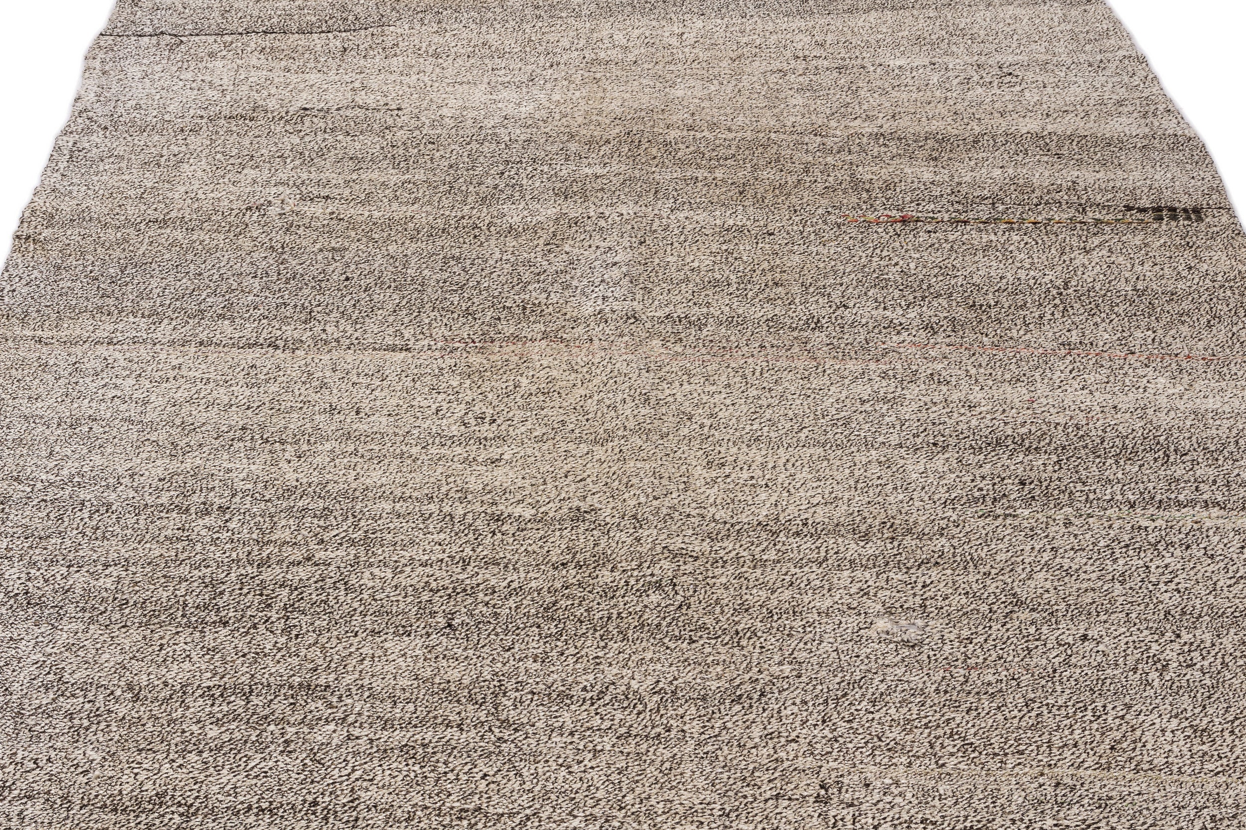 Girit Beige Striped Wool Handmade Area Rug 5'10" x 9'6"
