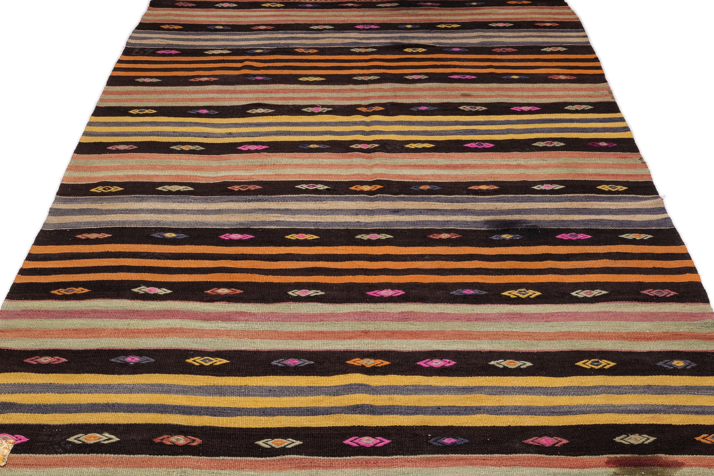 Girit Beige Striped Wool Handmade Area Rug 5'5" x 12'4"