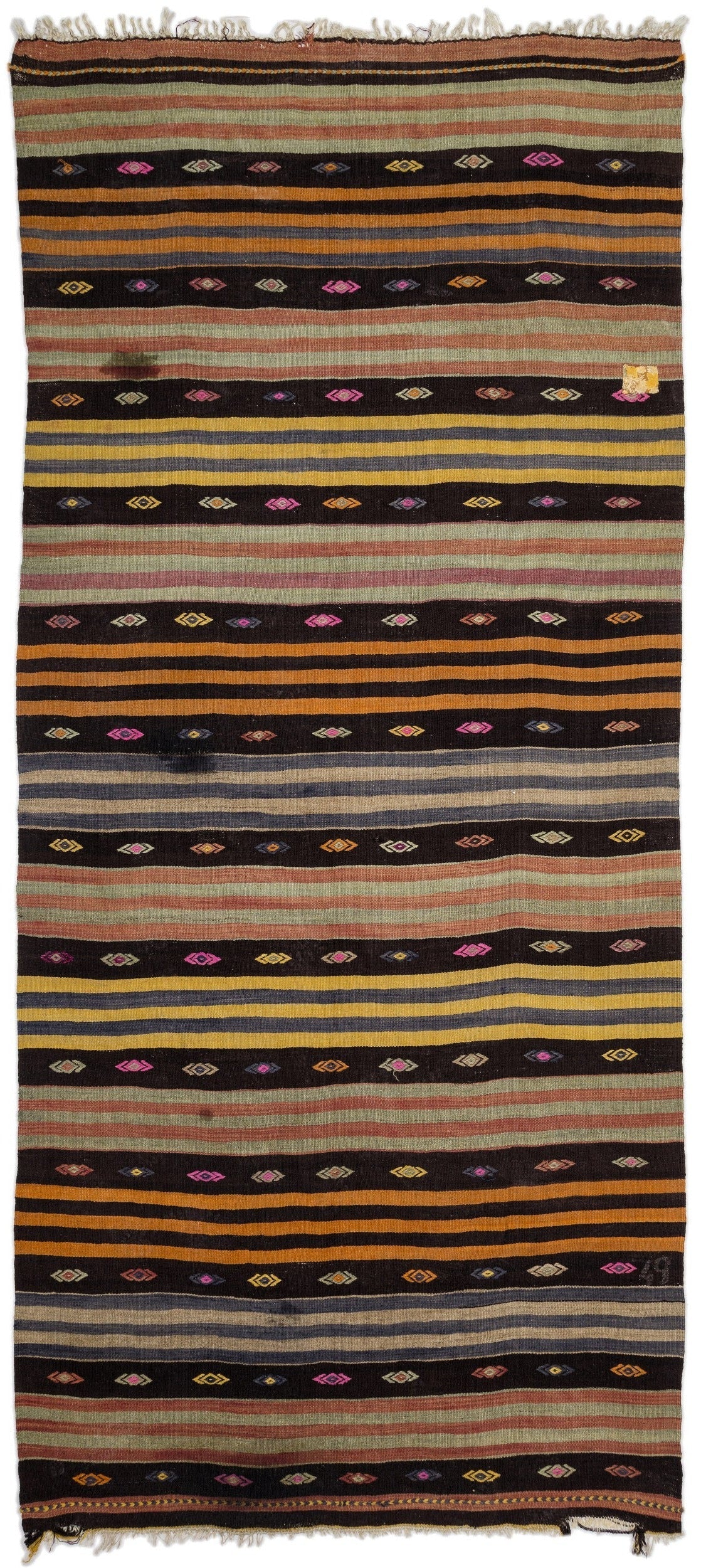 Girit Beige Striped Wool Handmade Area Rug 5'5" x 12'4"