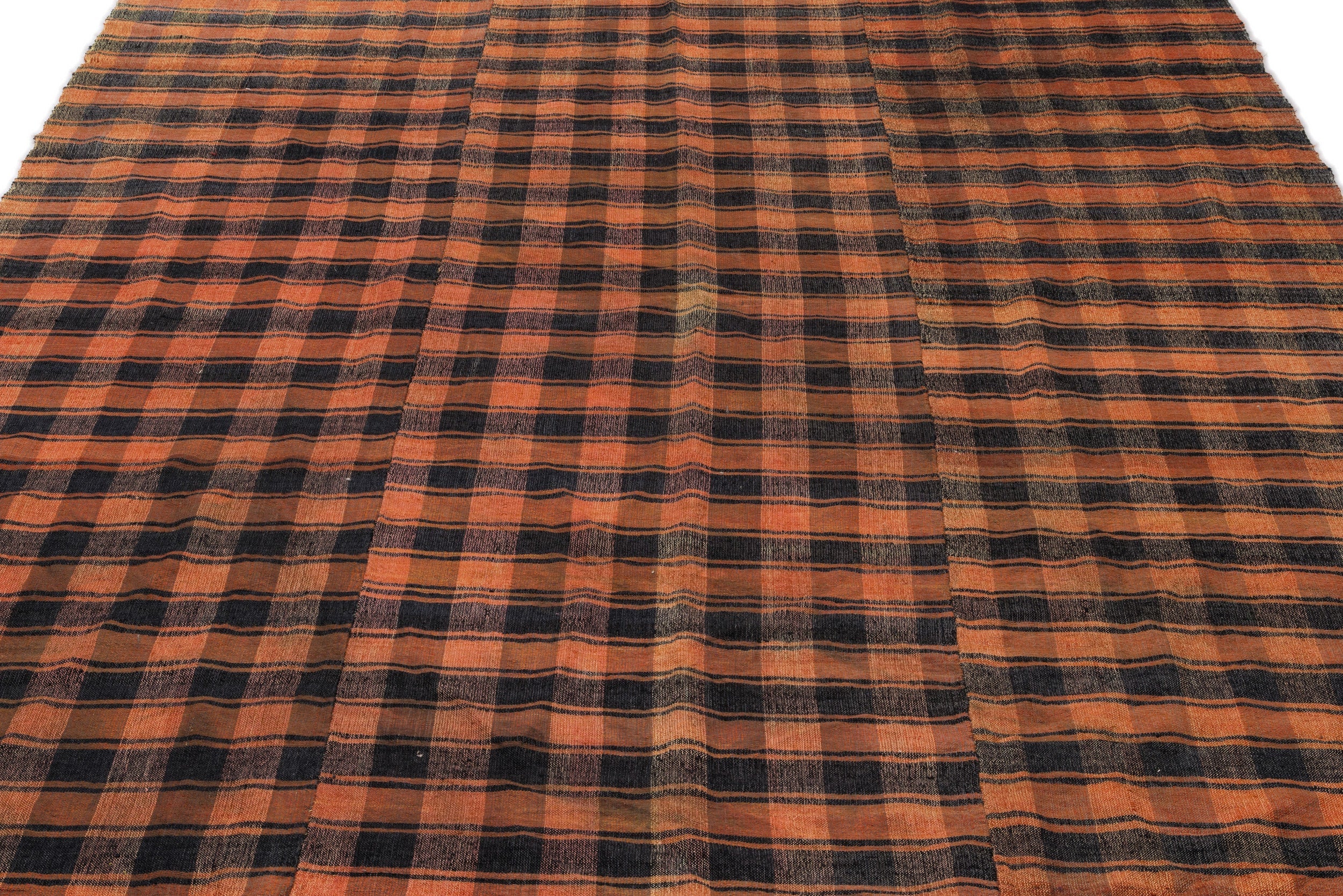 Girit Beige Striped Wool Handmade Area Rug 6'11" x 8'7"