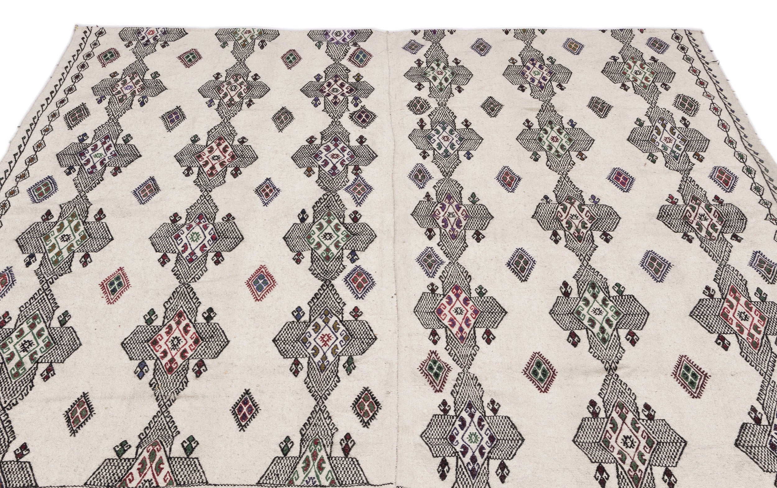 Girit Beige Figured Wool Handmade Area Rug 6'6" x 7'7"