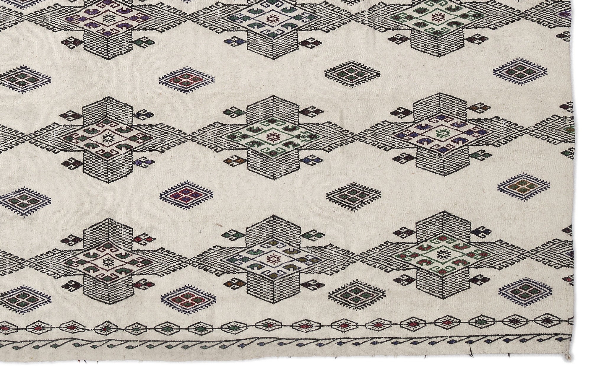 Girit Beige Figured Wool Handmade Area Rug 6'6" x 7'7"