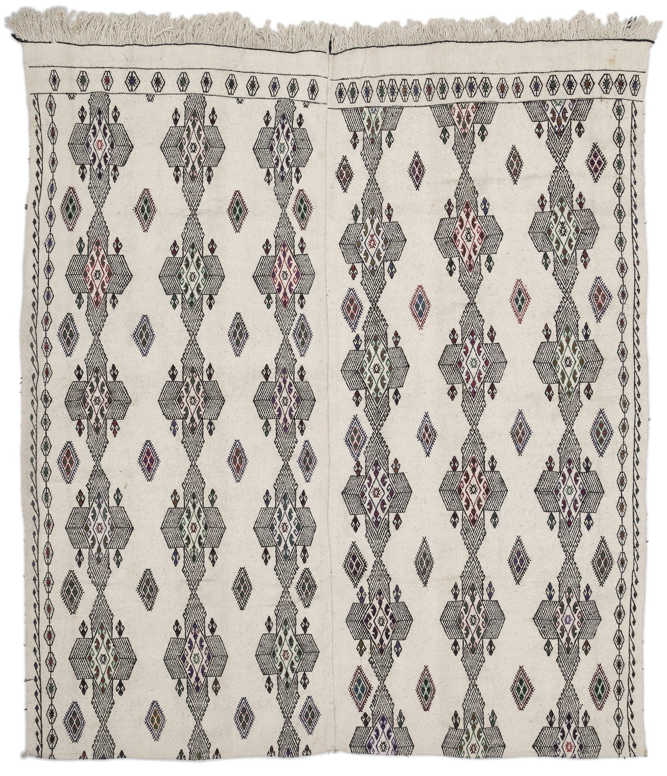 Girit Beige Figured Wool Handmade Area Rug 6'6" x 7'7"
