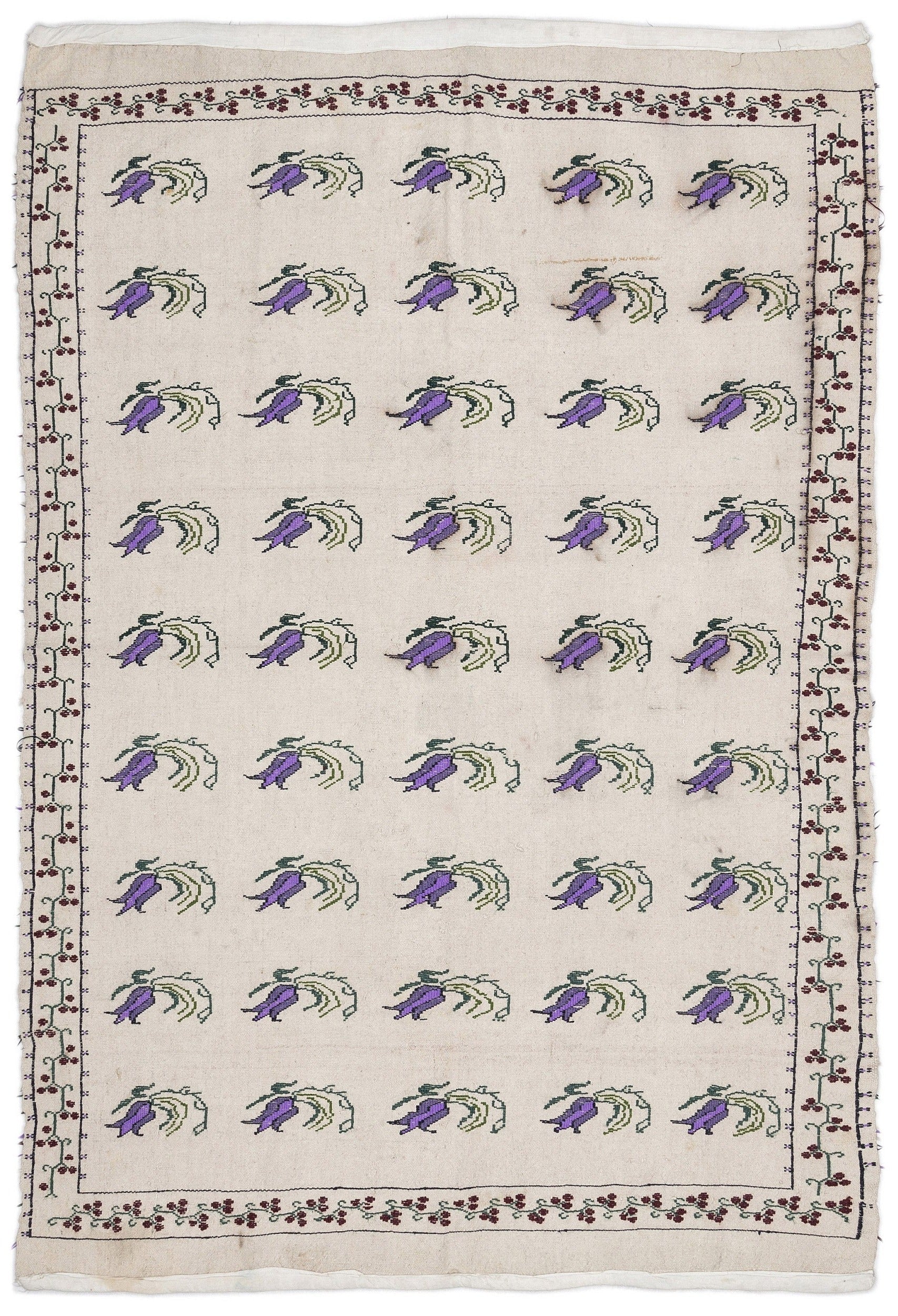 Girit Beige Figured Wool Handmade Area Rug 5'0" x 6'11"
