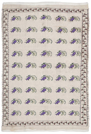 Girit Beige Figured Wool Handmade Area Rug 5'0" x 6'11"