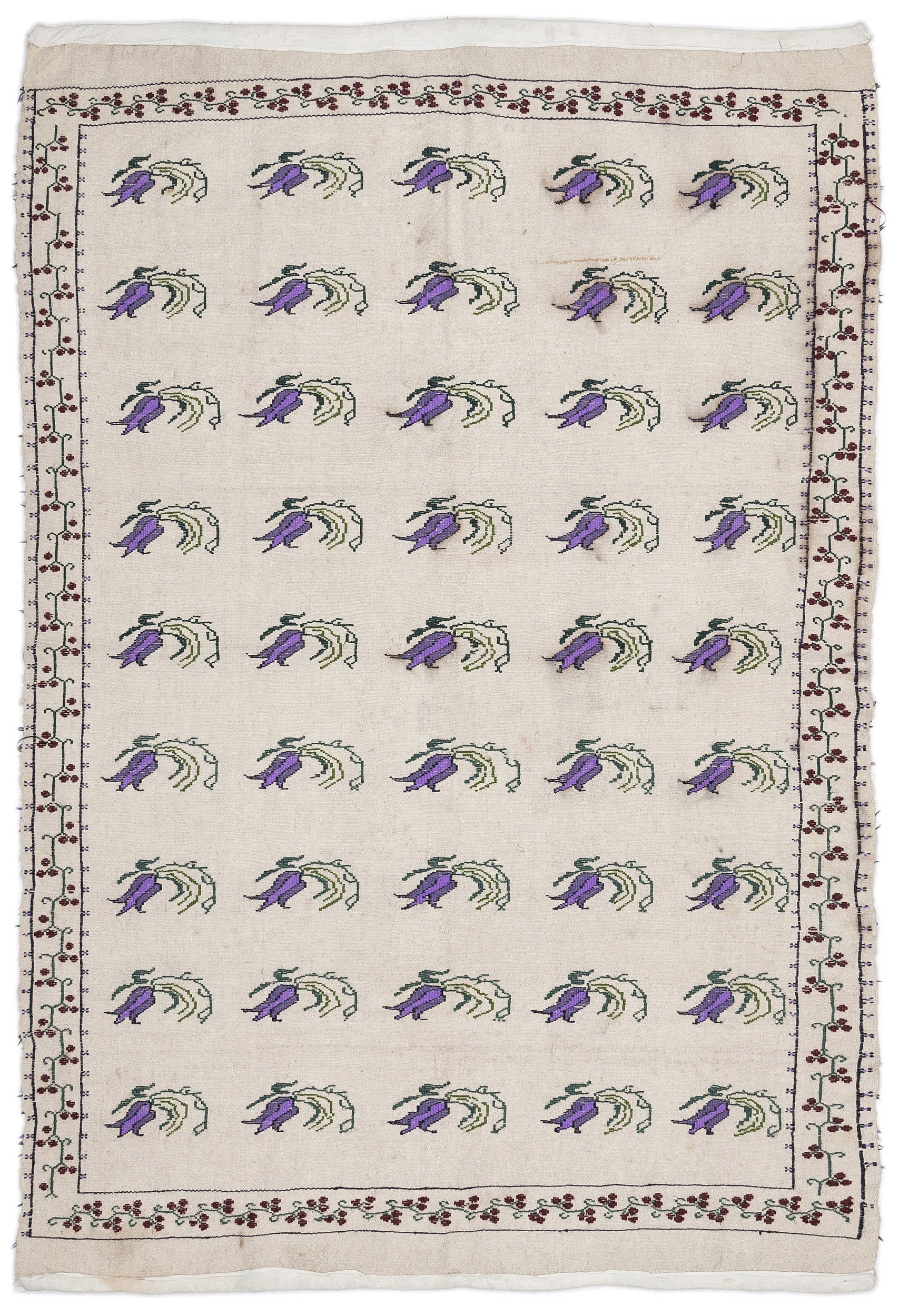 Girit Beige Figured Wool Handmade Area Rug 5'0" x 6'11"