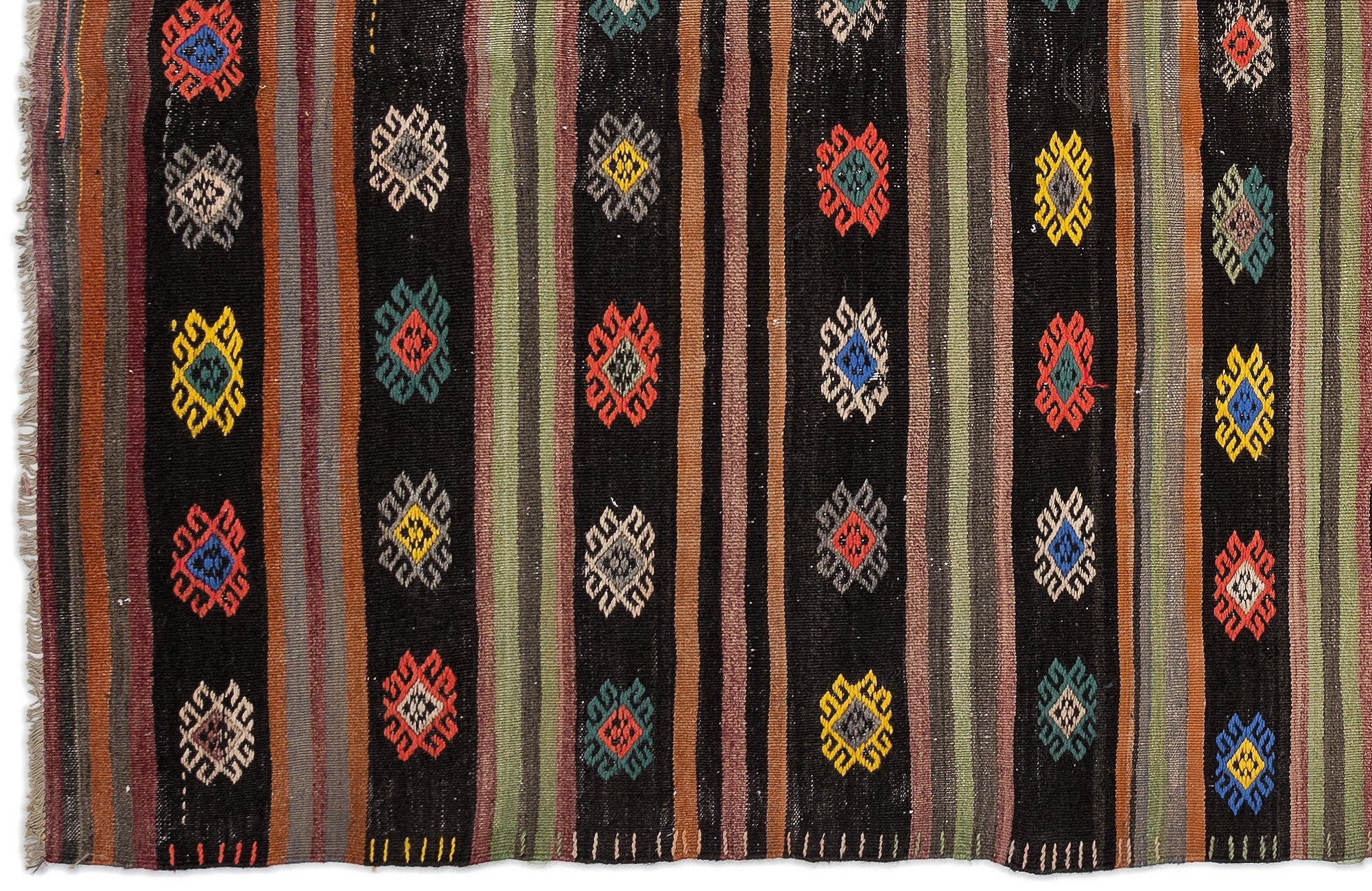 Girit Beige Striped Wool Handmade Area Rug 5'8" x 10'11"