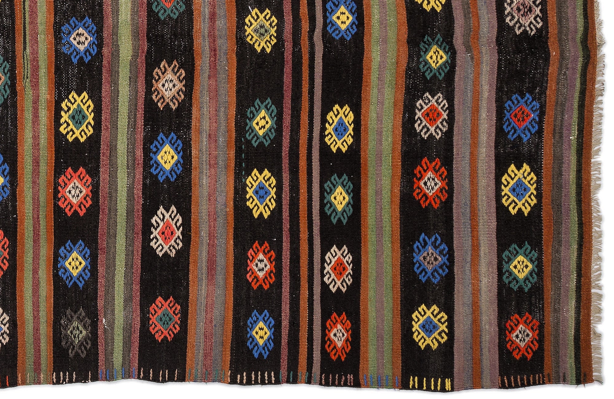 Girit Beige Striped Wool Handmade Area Rug 5'8" x 10'11"