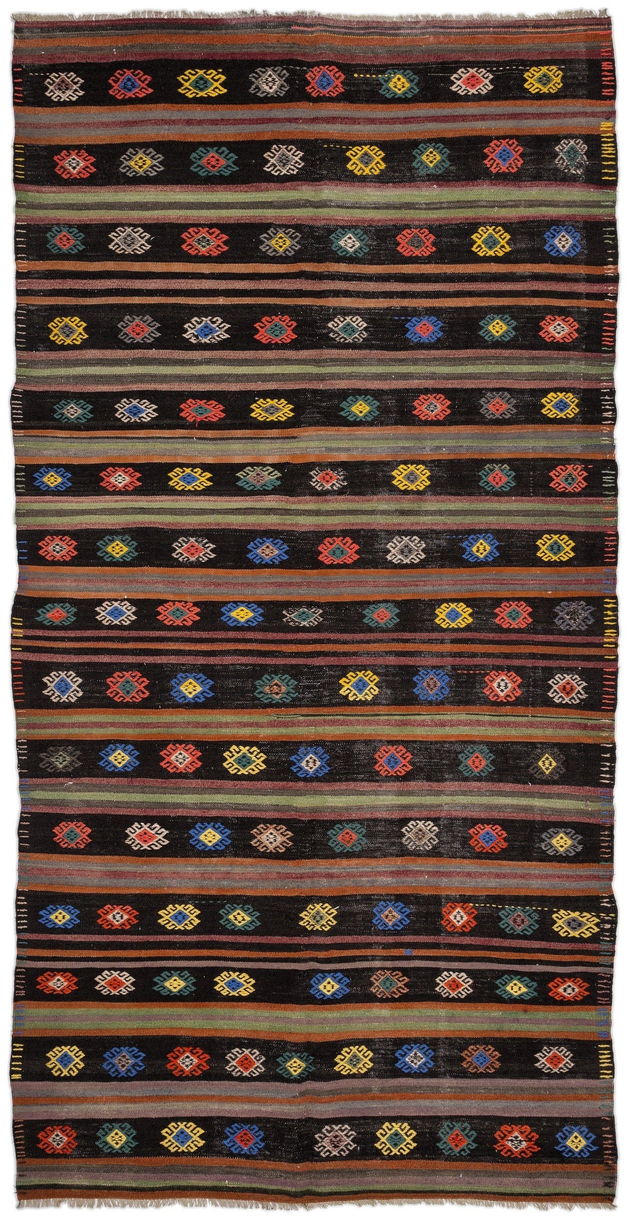 Girit Beige Striped Wool Handmade Area Rug 5'8" x 10'11"
