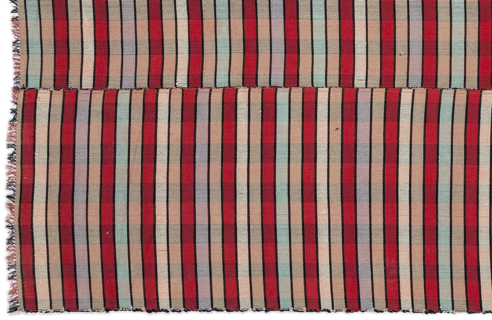 Girit Red Striped Wool Handmade Area Rug 5'3" x 8'8"