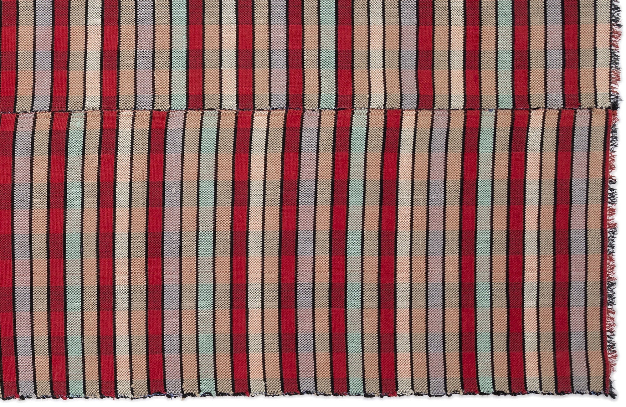 Girit Red Striped Wool Handmade Area Rug 5'3" x 8'8"