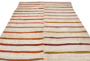 Girit Beige Striped Wool Handmade Area Rug 6'7" x 13'11"
