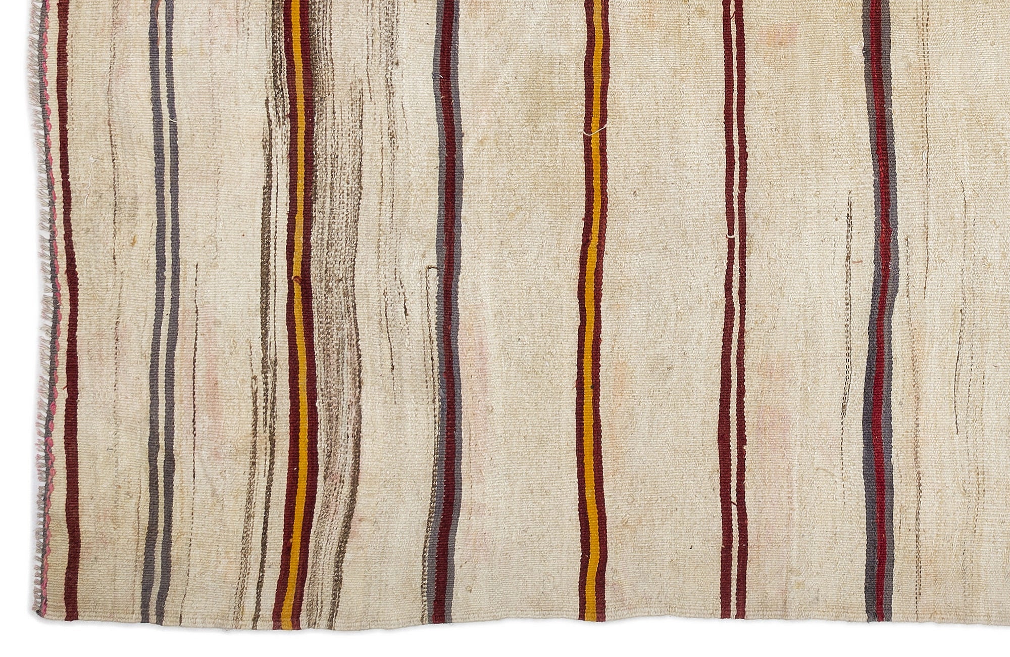 Girit Beige Striped Wool Handmade Area Rug 6'7" x 13'11"