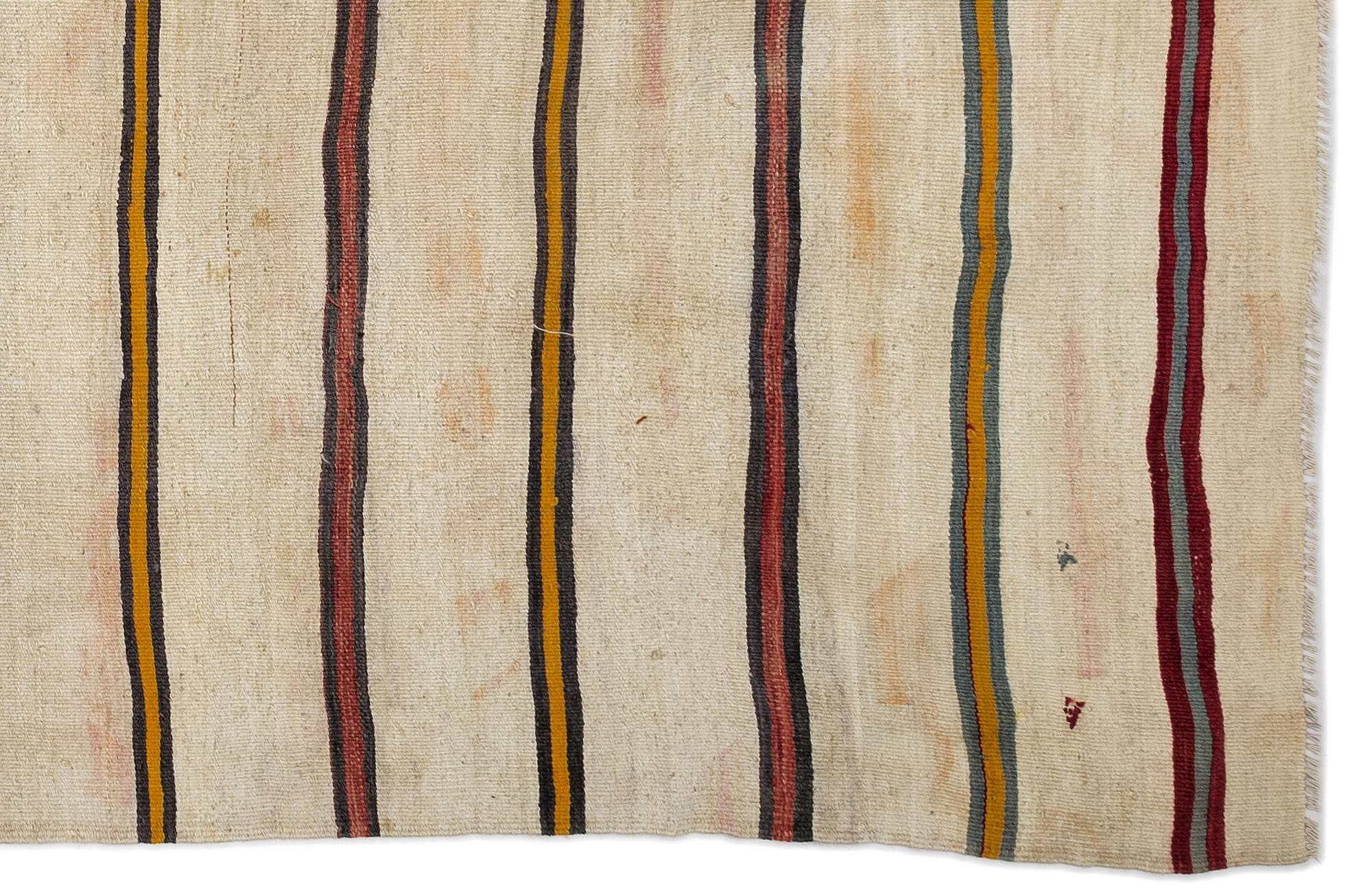 Girit Beige Striped Wool Handmade Area Rug 6'7" x 13'11"