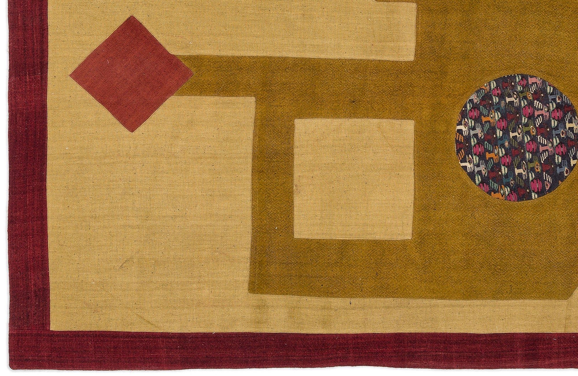 Teselya Yellow Patchwork Wool Handmade Area Rug 4'5" x 6'4"