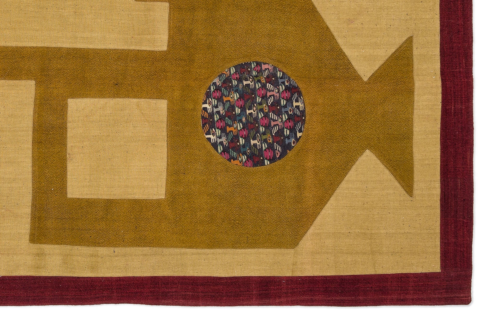 Teselya Yellow Patchwork Wool Handmade Area Rug 4'5" x 6'4"
