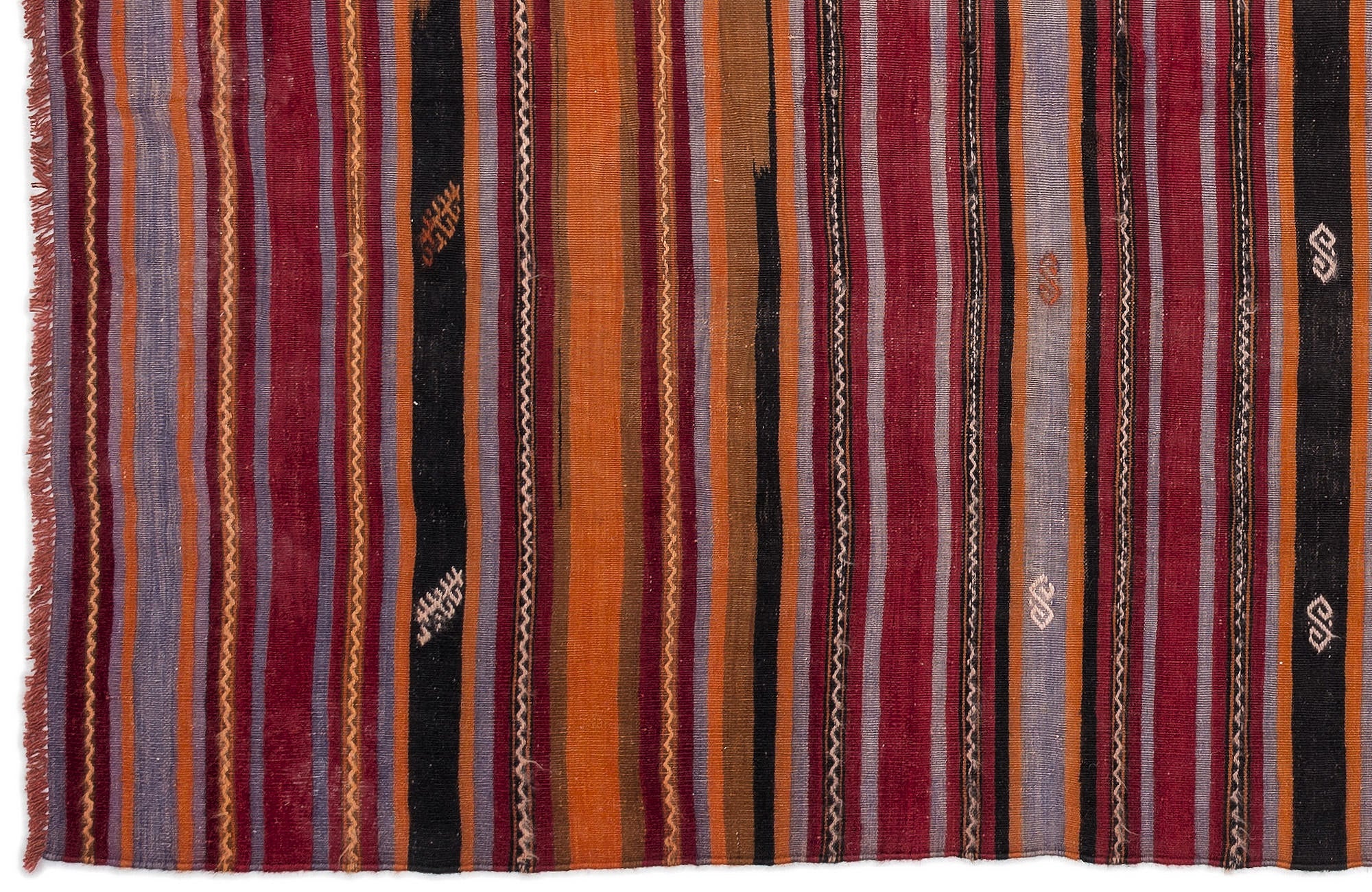 Girit Beige Striped Wool Handmade Area Rug 6'2" x 9'2"