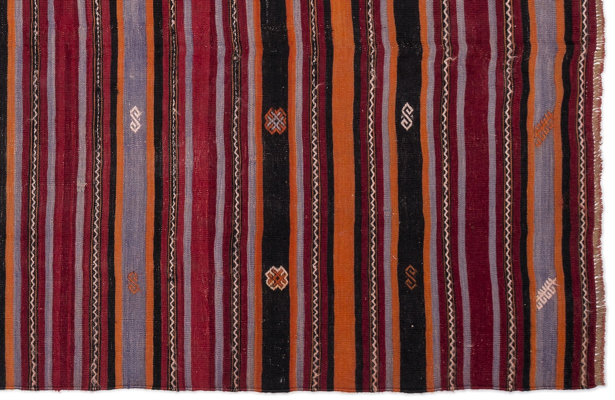 Girit Beige Striped Wool Handmade Area Rug 6'2" x 9'2"