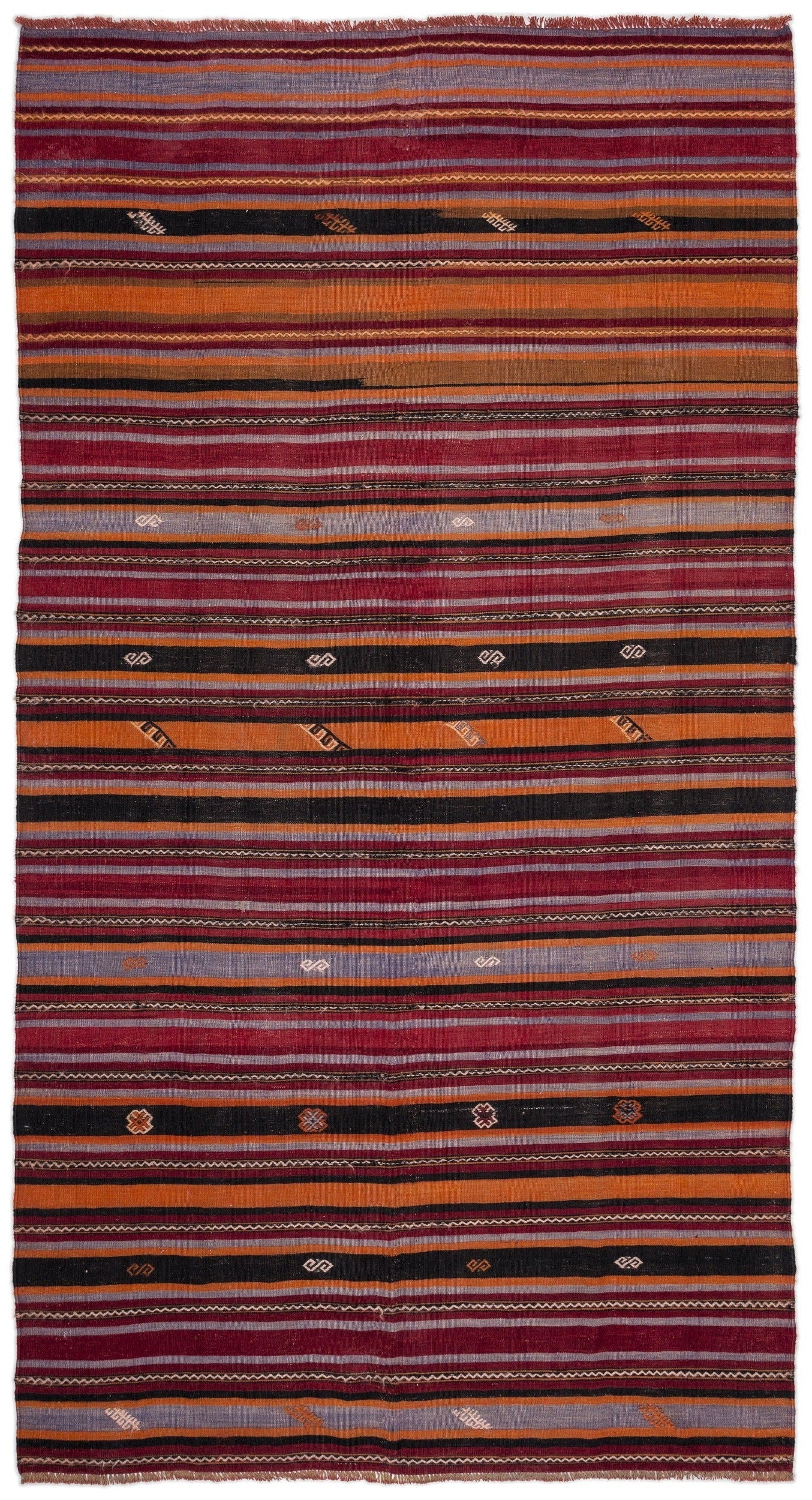 Girit Beige Striped Wool Handmade Area Rug 6'2" x 9'2"