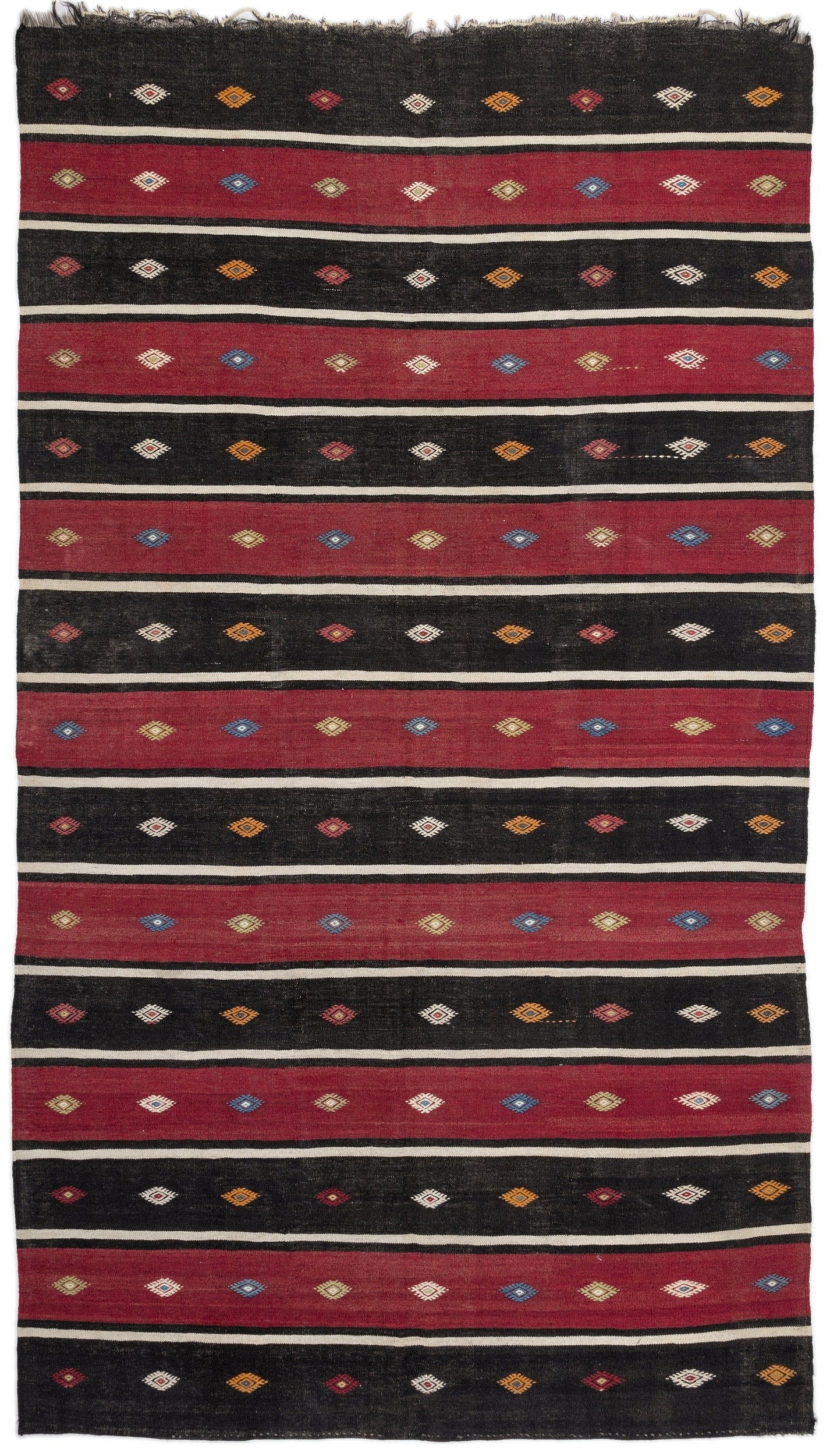 Girit Beige Striped Wool Handmade Area Rug 5'7" x 9'10"
