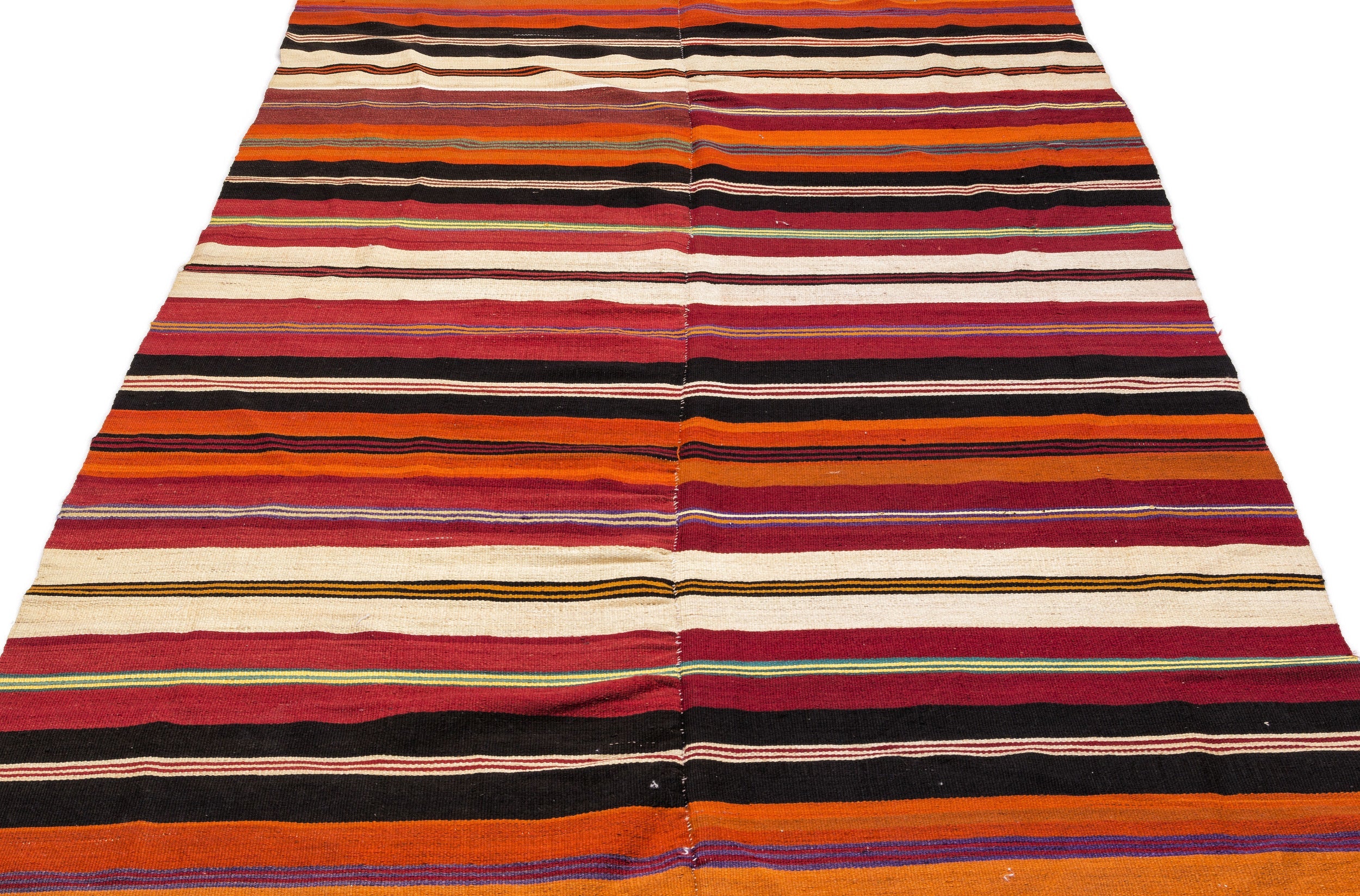 Girit Red Striped Wool Handmade Area Rug 5'4" x 8'6"
