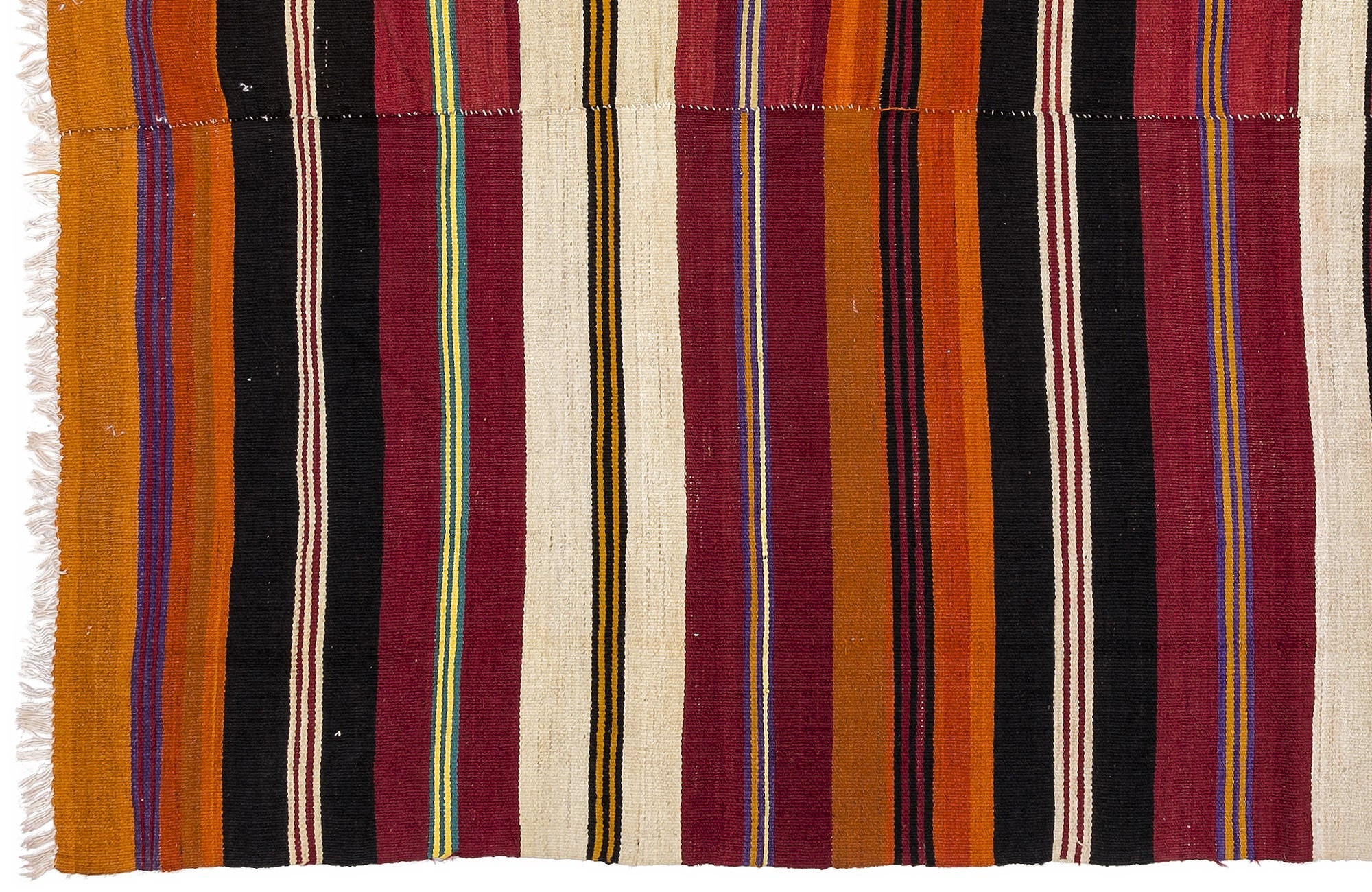 Girit Red Striped Wool Handmade Area Rug 5'4" x 8'6"