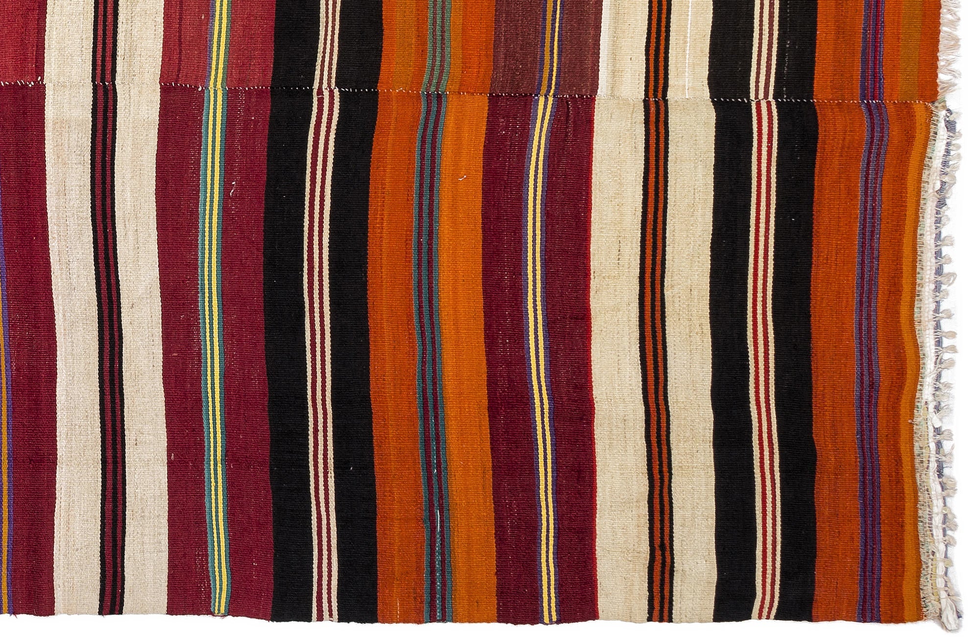 Girit Red Striped Wool Handmade Area Rug 5'4" x 8'6"