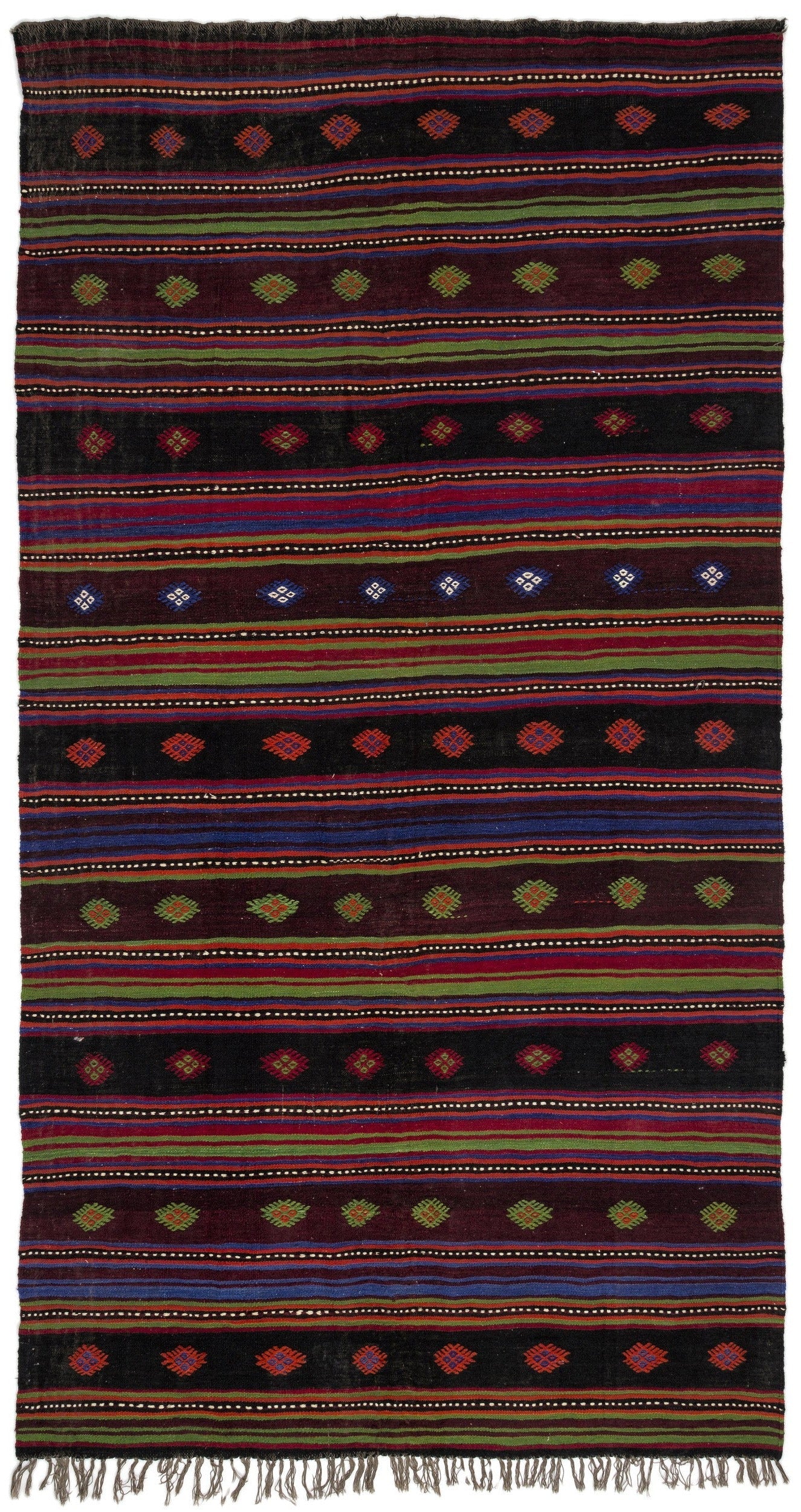 Girit Beige Striped Wool Handmade Area Rug 5'9" x 10'6"