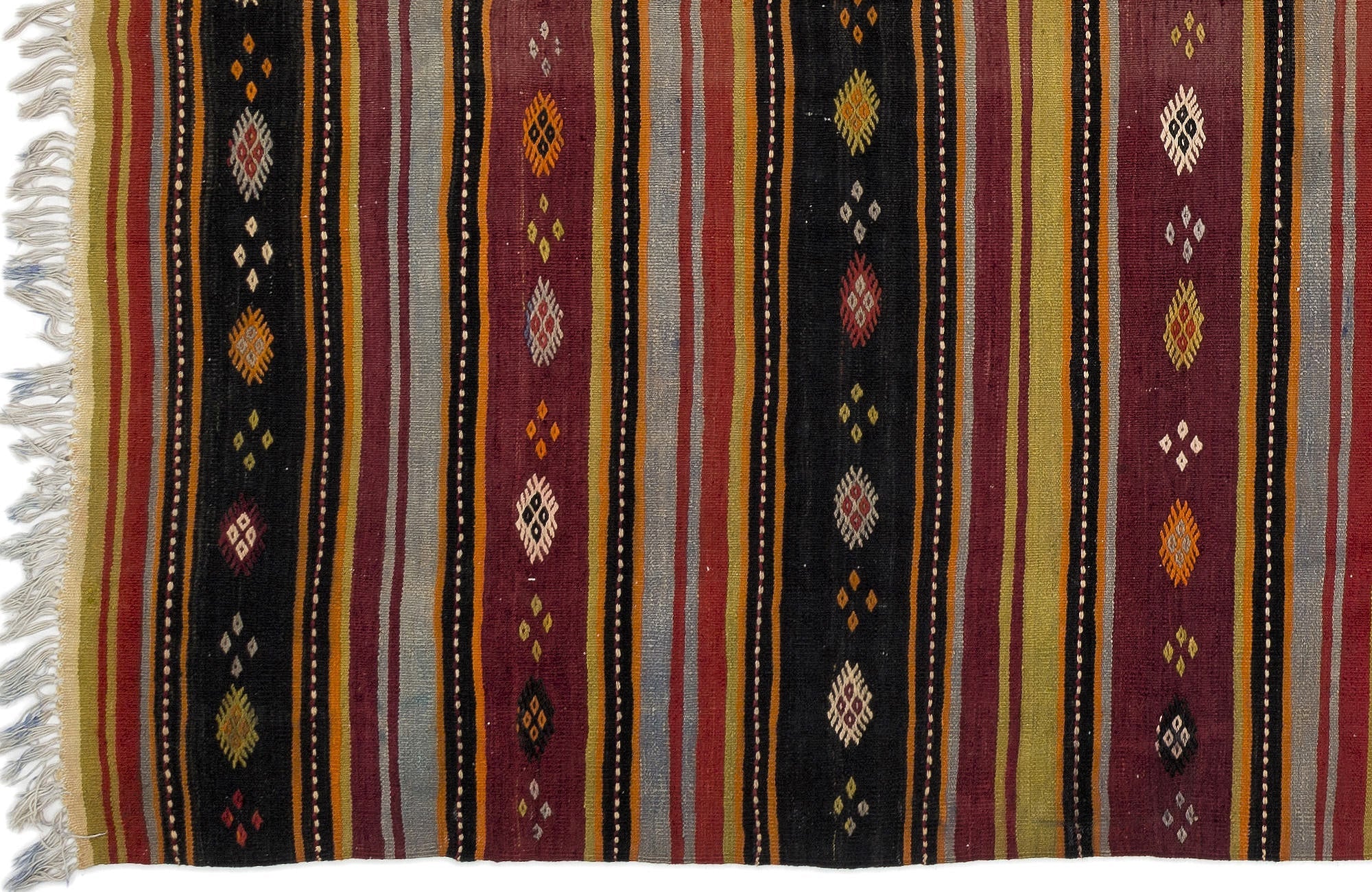 Girit Beige Striped Wool Handmade Area Rug 6'2" x 11'4"