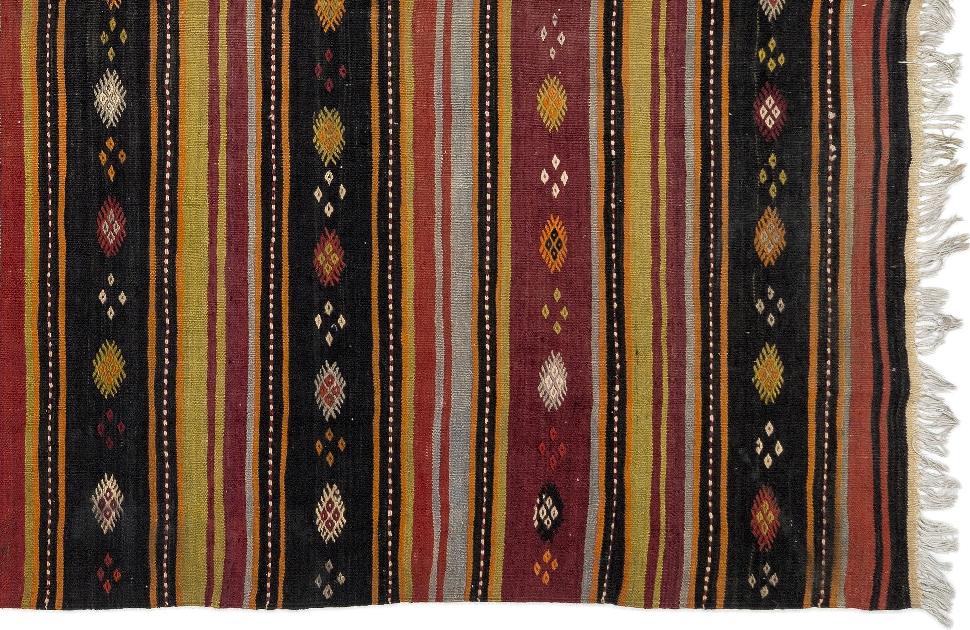 Girit Beige Striped Wool Handmade Area Rug 6'2" x 11'4"