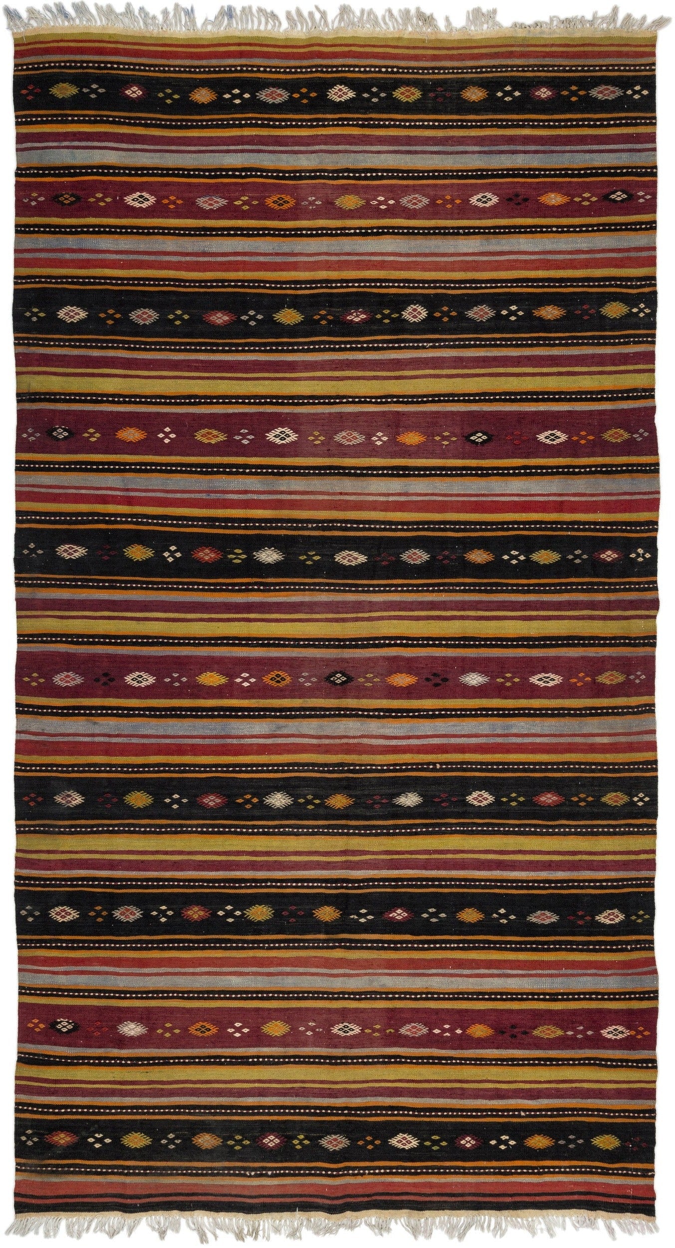 Girit Beige Striped Wool Handmade Area Rug 6'2" x 11'4"