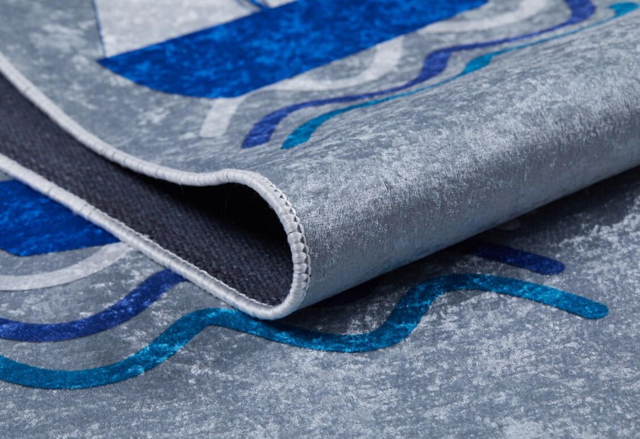 Kids Digital Print Rug – Grey Figured Pattern, Non Slip Antibacterial Carpet