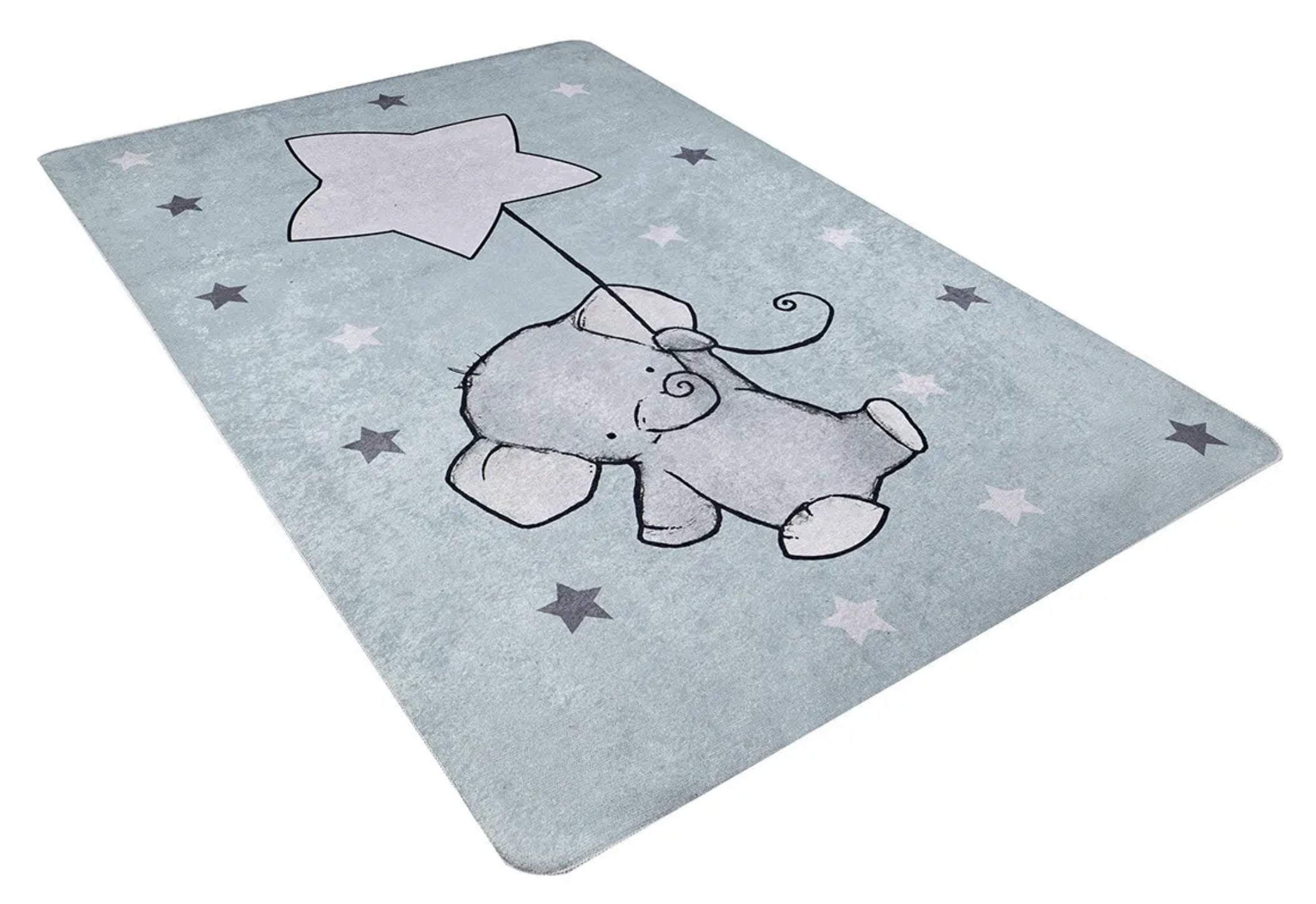 Kids Animal Rug – Blue Digital Print Carpet | Non Slip, Antibacterial & Washable