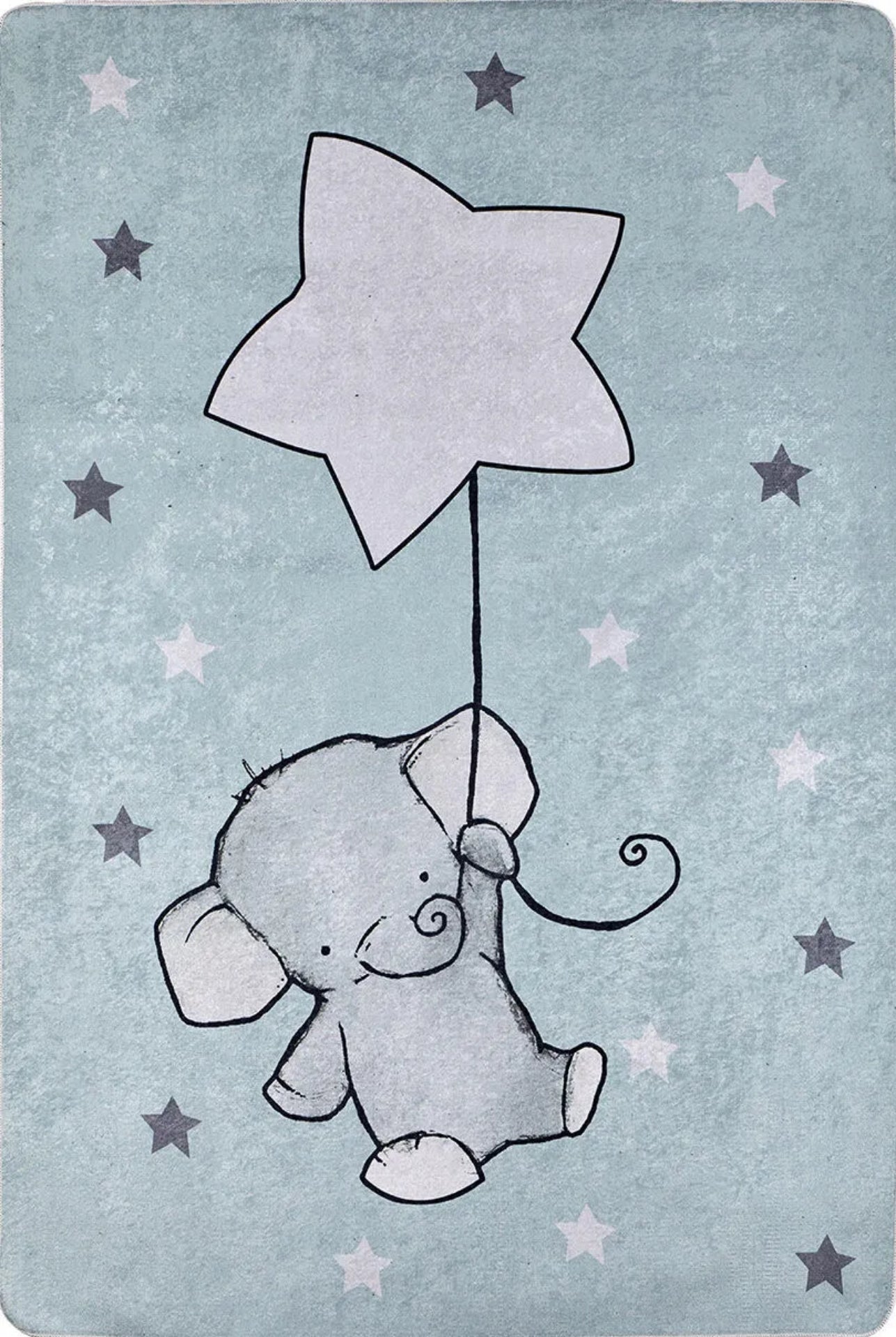 Kids Animal Rug – Blue Digital Print Carpet | Non Slip, Antibacterial & Washable