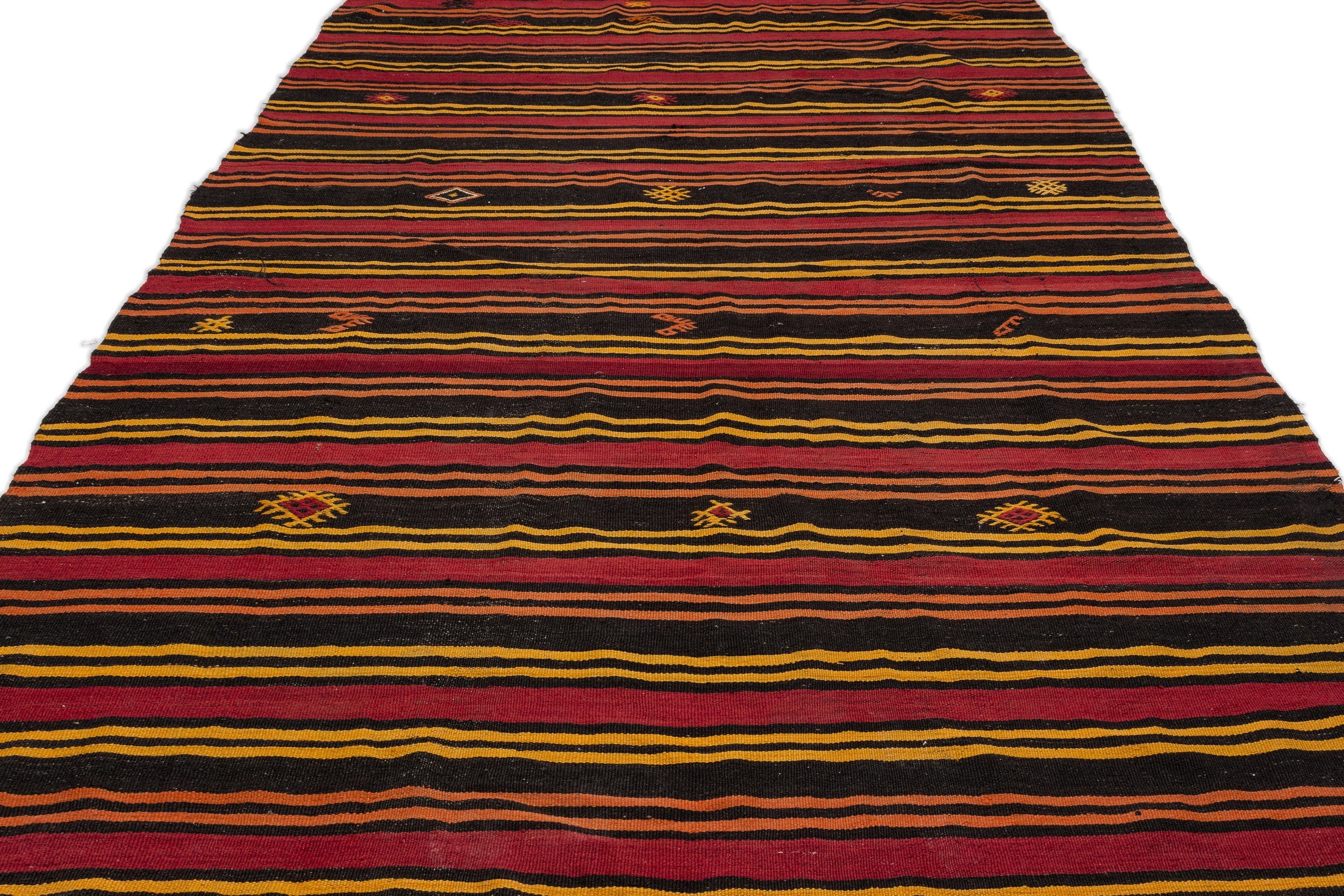 Girit Beige Striped Wool Handmade Area Rug 6'10" x 12'3"